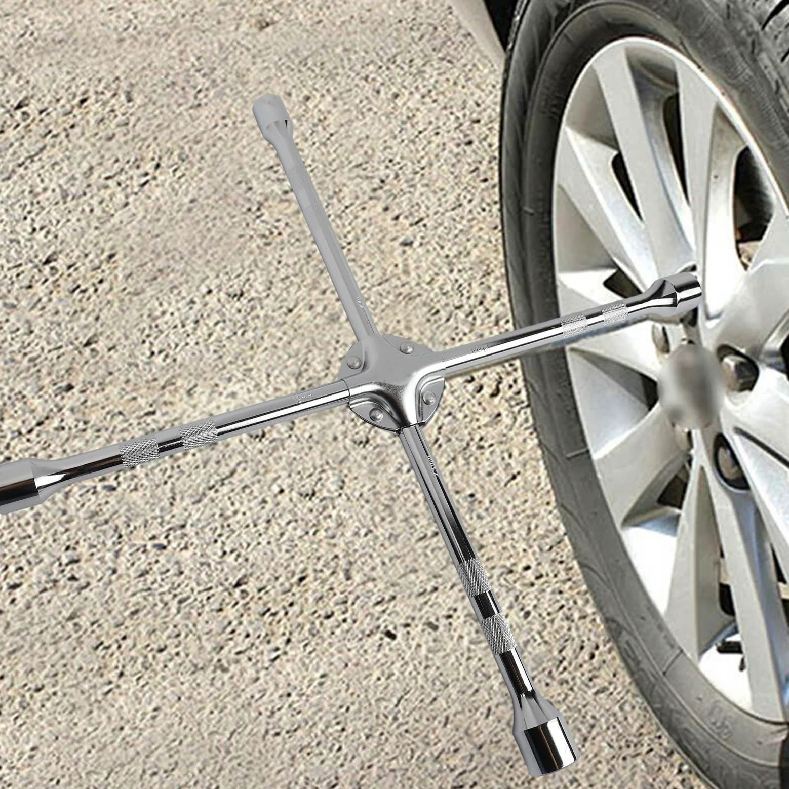 Llave de tuerca de cuatro vías, 17 mm, 19 mm, 21 mm, 23 mm, llave de vaso para tuerca de rueda de coche, herramienta de llave cruzada resistente de 18/20 pulgadas (20 pulgadas)