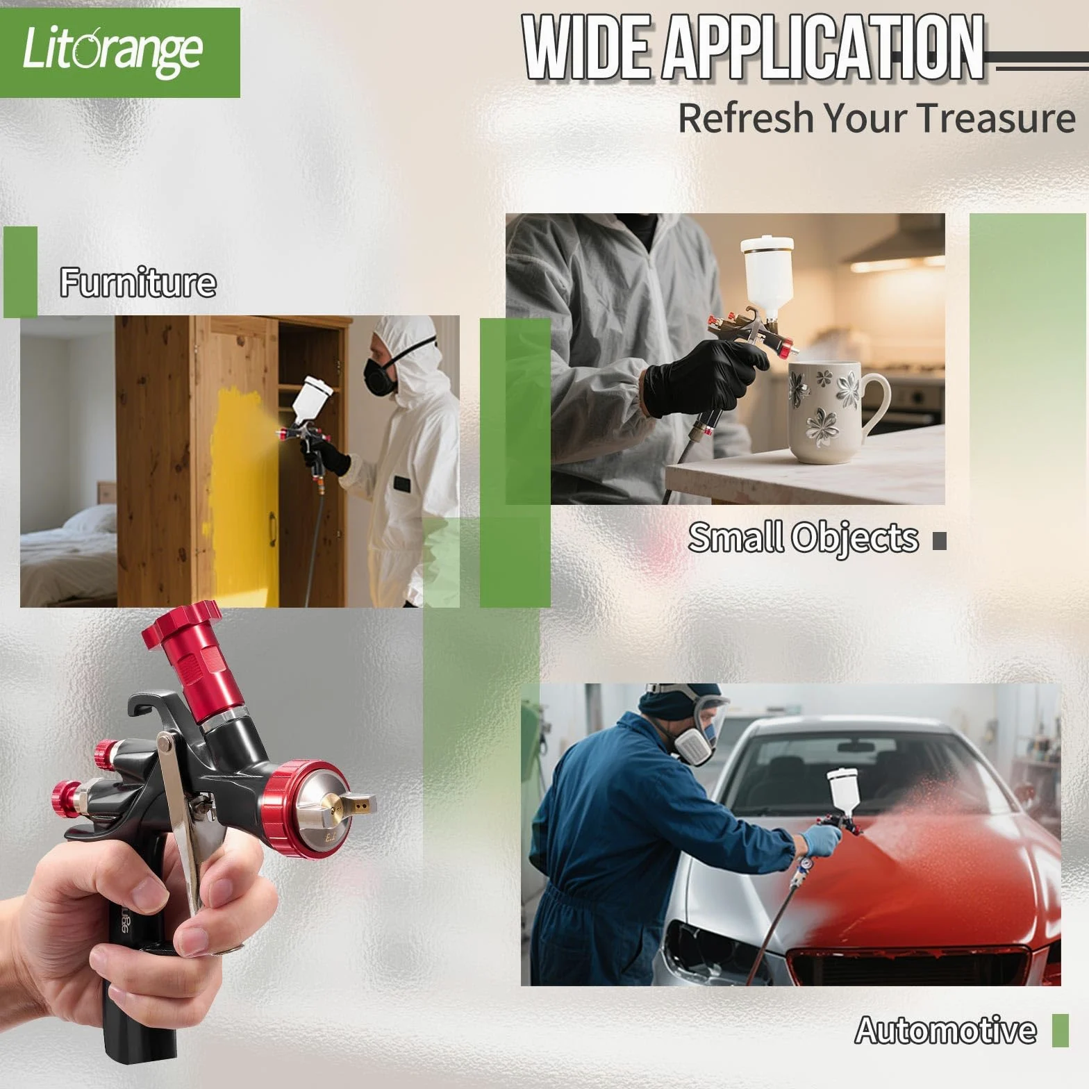 LitOrange R500 LVLP - Kit de pistola de pulverización de aire, pistola de pulverización para automóviles y casa, boquillas de 1,3/1,5/1,7/2,0 mm, con accesorios de pulverización de pintura