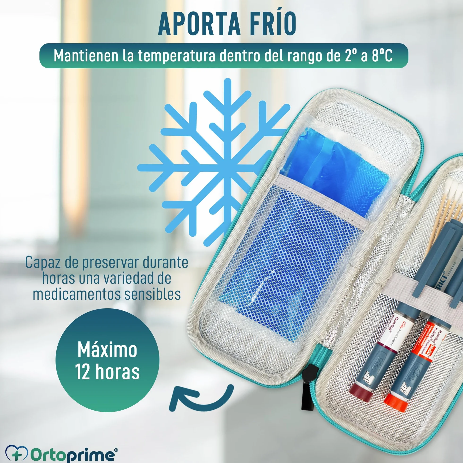 OrtoPrime Nevera para Insulina FRÍO X2 GELES INCLUIDOS Porta insulina Isotérmico 12H Viaje Portátil para DIABÉTICOS