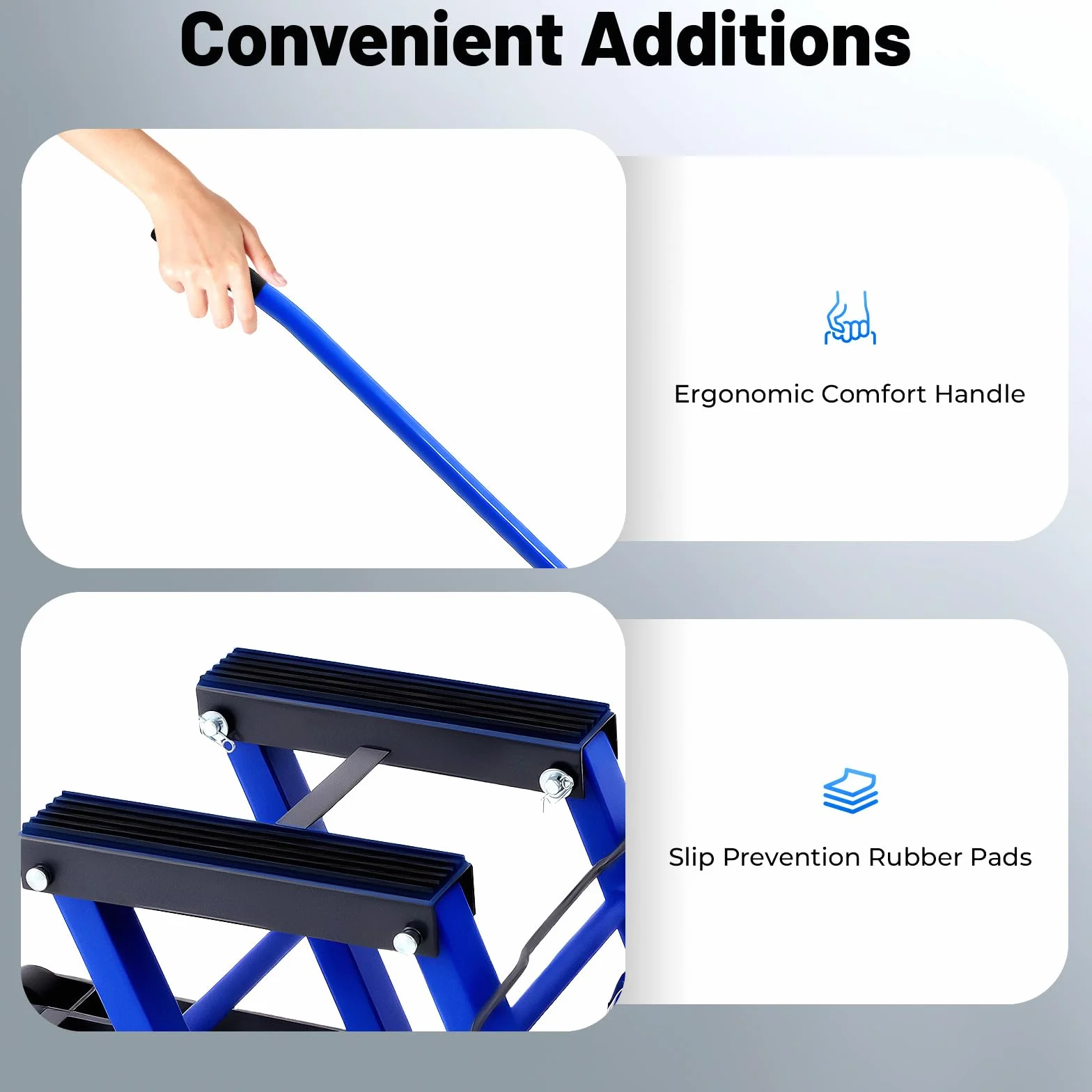 Plataforma elevadora para motocicleta, hidráulica, cuádruple hidráulico, carga máxima 680 kg, reparación de máquina de aterrizaje, soporte de altura regulable 11,5 – 37,5 cm (azul)