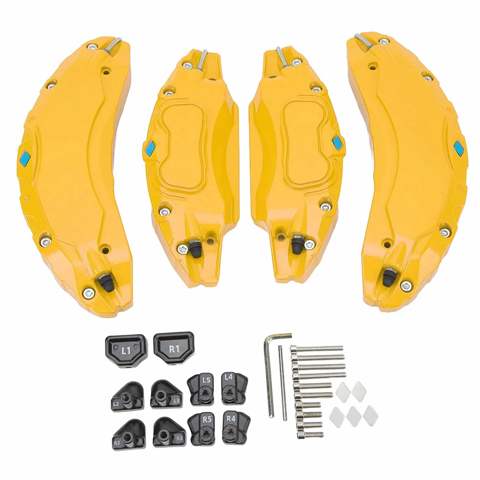 SIXRUN Cubiertas de Pinza de Freno de Coche de Aleación de Aluminio, Repuesto de Moda para Ruedas Modelo 3 de 18 y 19 Pulgadas, Kit de Instalación de 4 Piezas Incluido (Yellow)