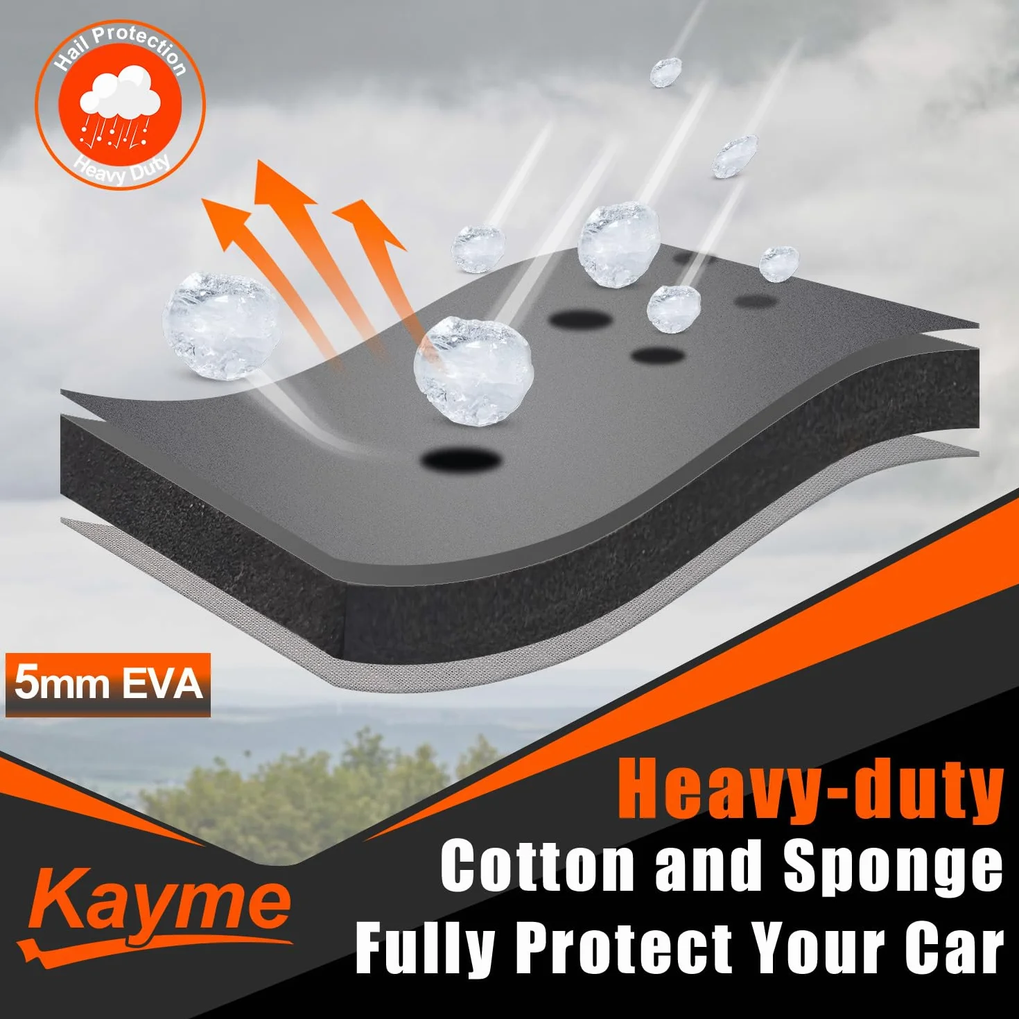 Funda Coche Antigranizo, Kayme Cubre Coches Exterior Impermeable Transpirable Antipolvo Anti-UV, Funda Repelente Cubierta para Coche con Tira Reflectante para Sedán (475 a 495 cm) 3XL Gris