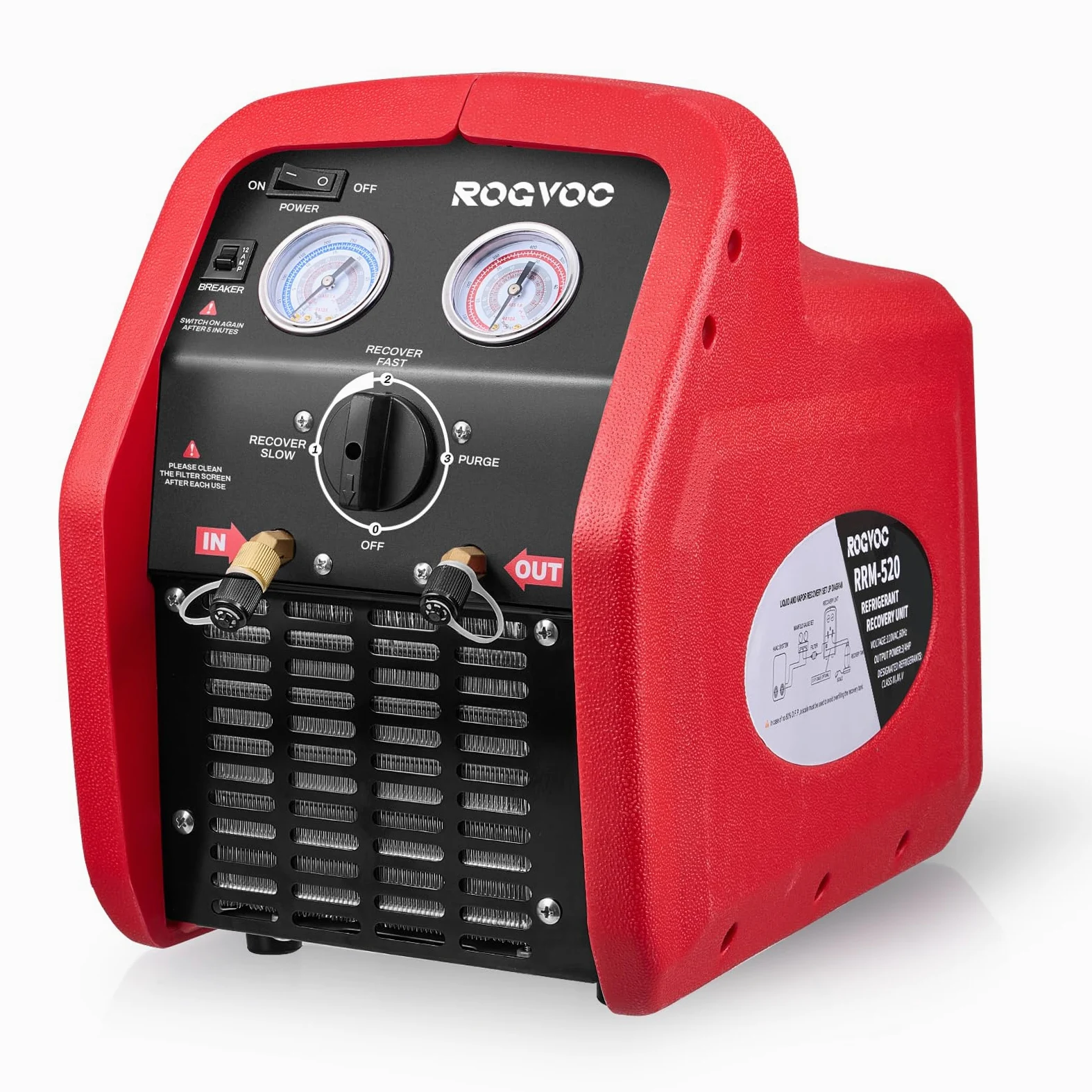 Máquina de recuperación de refrigerante de 3/4 HP, 110-120 V, 60 Hz, máquina portátil de recuperación de CA con protección de alta presión, unidad de reciclaje portátil HVAC para sistema de