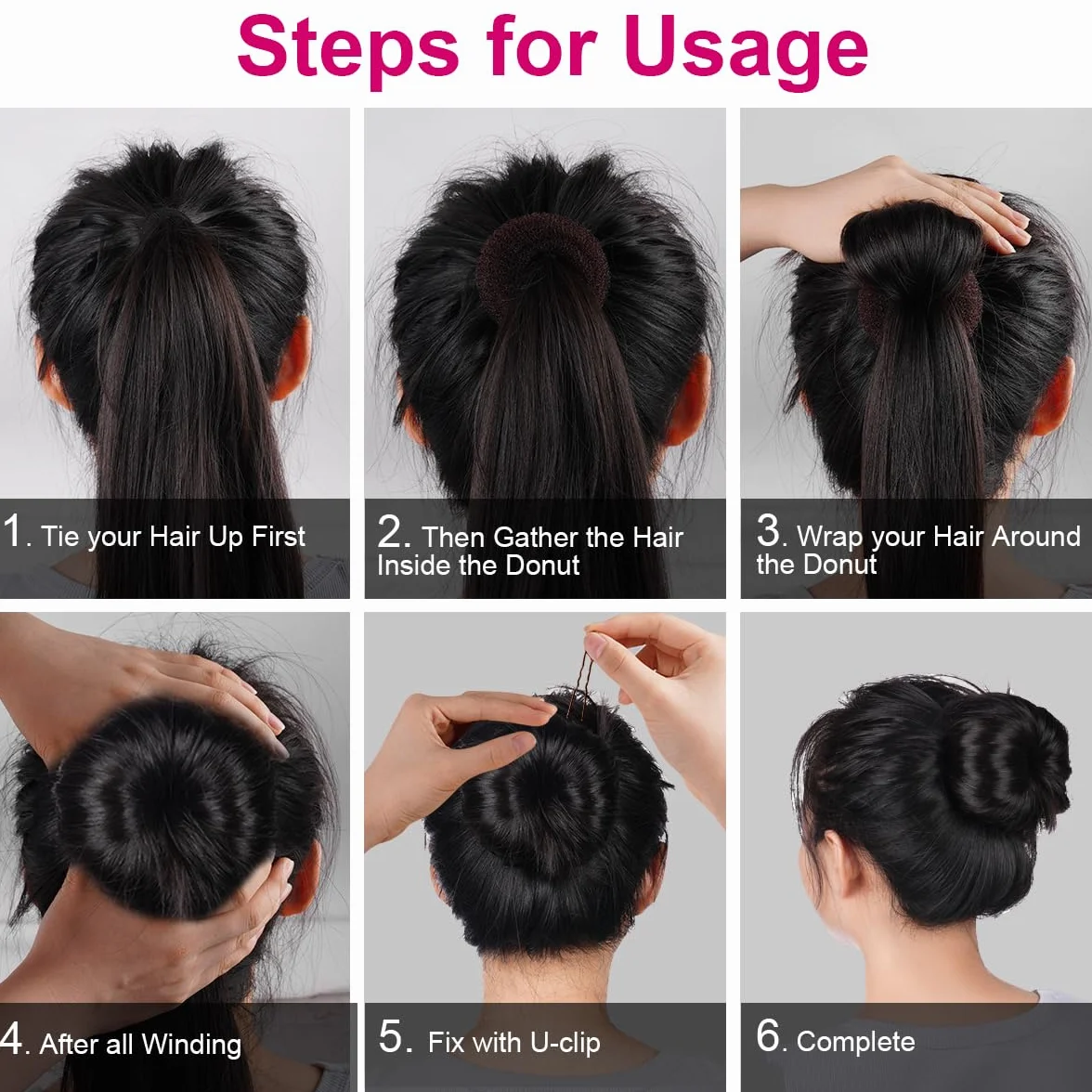 URAQT Donut Moño De Pelo 4PC Accesorios de Peinado Kit con 30 Horquillas en Forma de U para Bailarines Niñas Mujeres Marrón rojizo