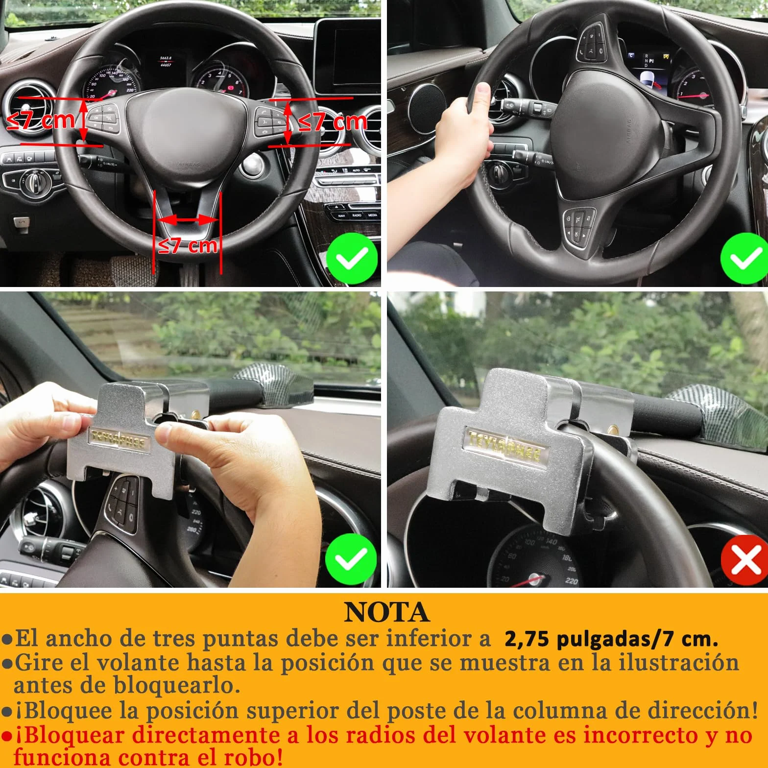 Tevlaphee Antirrobo Coche con Alarma, 120dB, Antirrobo Coche Volante, Barra Antirrobo Coche, Ajuste Universal