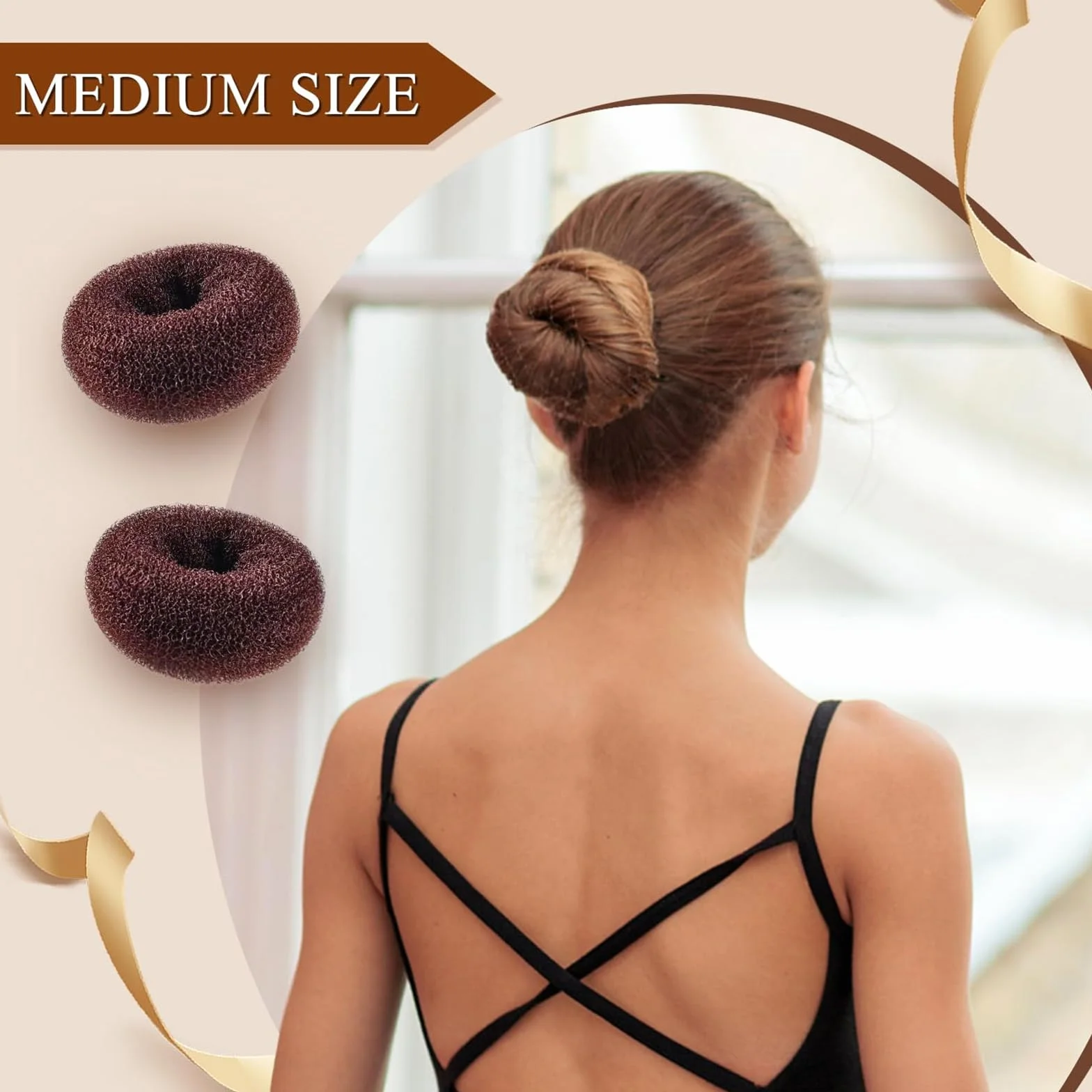 Donut Moño 4 Piezas con 20 Horquillas en Forma de U, Accesorios de Peinado Kit, para Bailarines Niñas y Mujeres (Marrón)