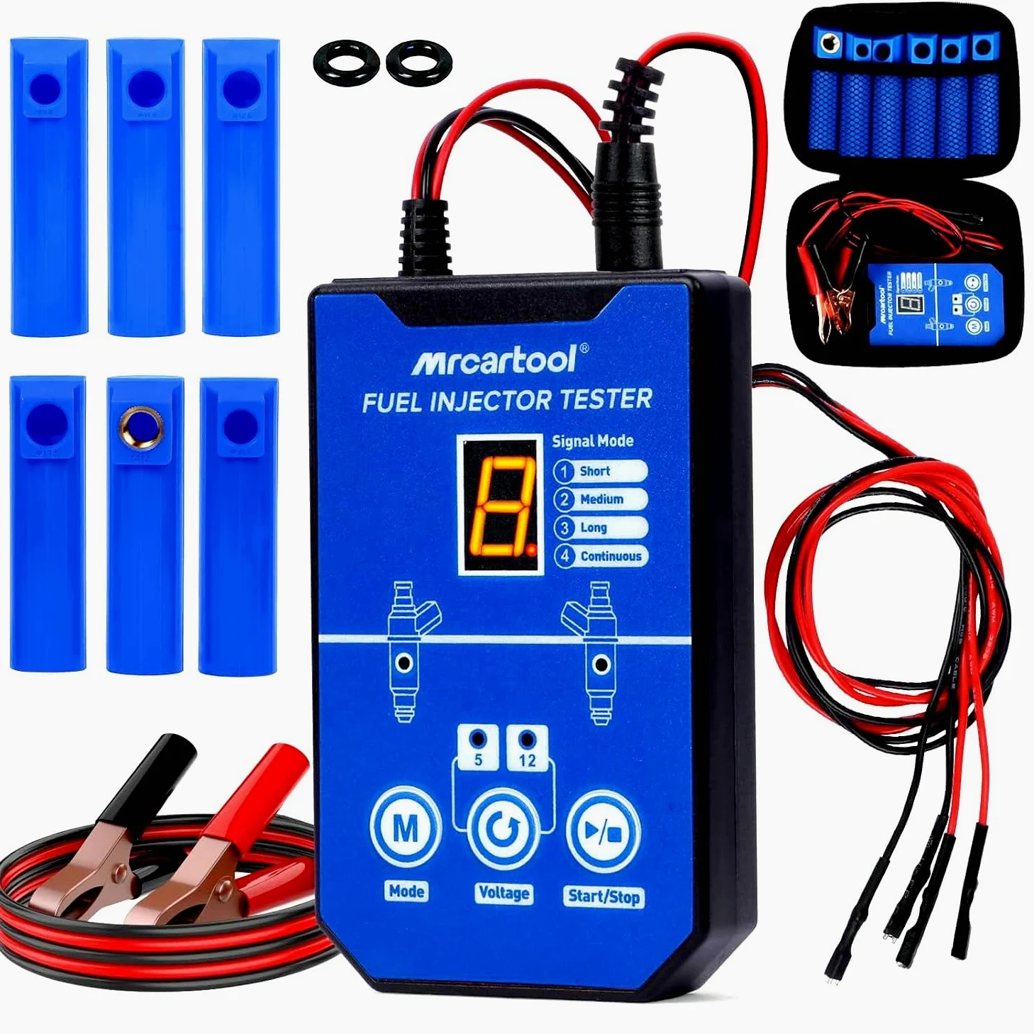 MRCARTOOL - Comprobador de inyectores de combustible para coche, 12 V, con 6 boquillas para inyectores EFI GDI de 5 V, 12 V, 8 modos de impulso, kit de limpieza, doble potencia, cable de 1 m