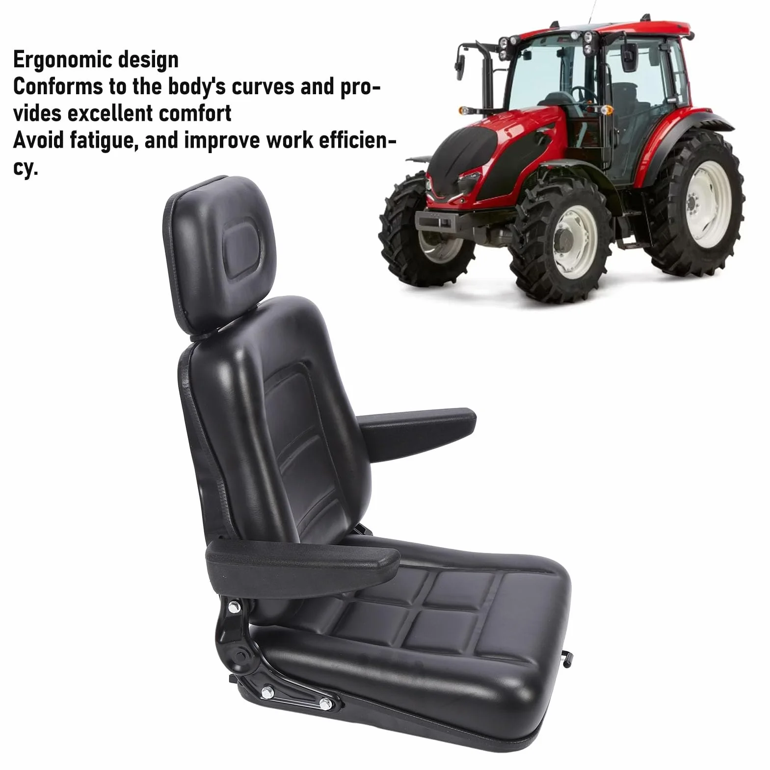 Aramox Asiento de Tractor con Reposacabezas, Asiento Ajustable de 3 Niveles, Pieza de Repuesto de Asiento de Tractor para Cortacésped, Minicargador, Manipulador Telescópico, Excavadora,
