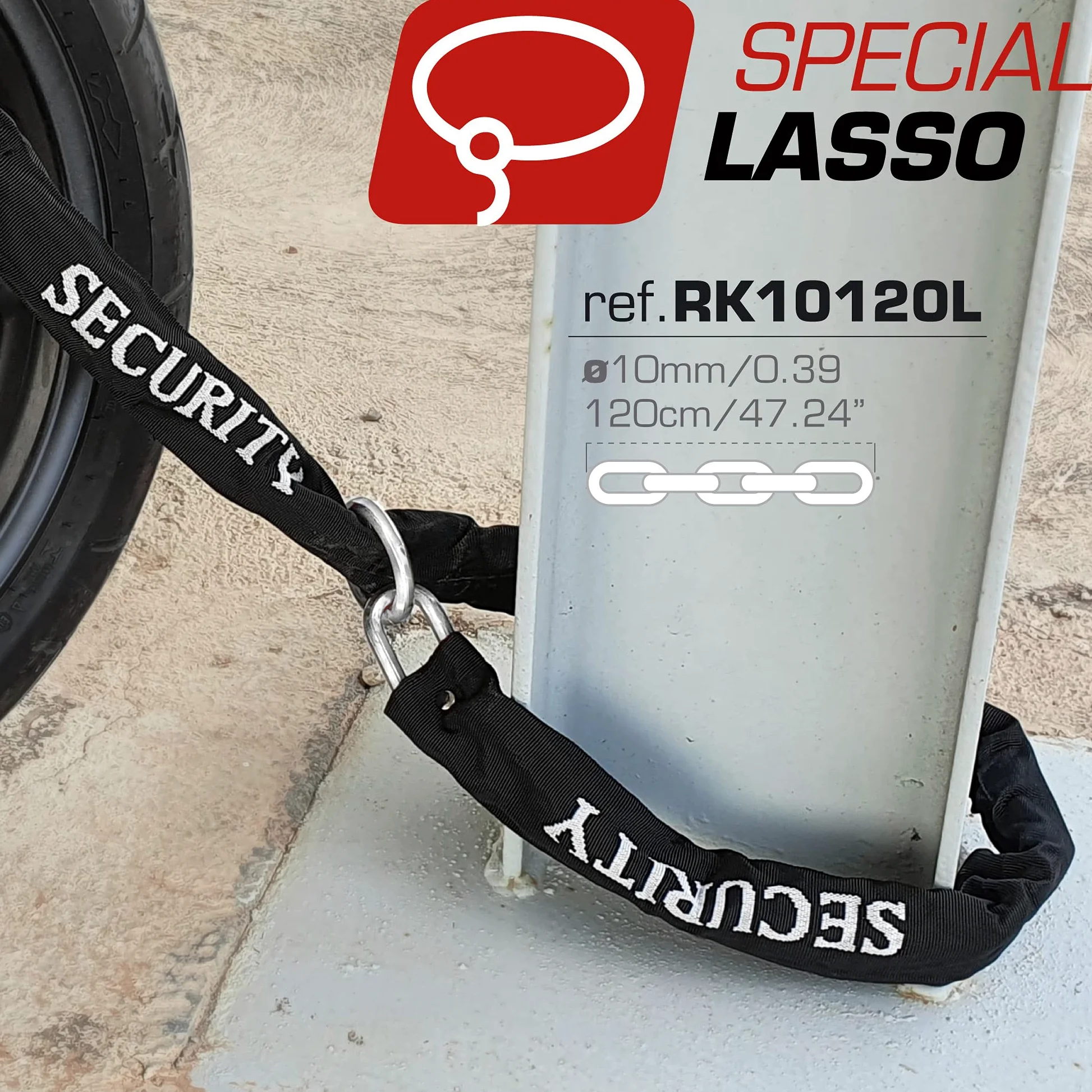RADIKAL RK120R+RK10120L Candado Moto U Homologado SRA + Cadena Acero Cementado 120cm Más Largo con Sistema Lazo, Horquilla Acero Endurecido ø18mm, Máxima Seguridad Antirrobo Universal para Motocicleta