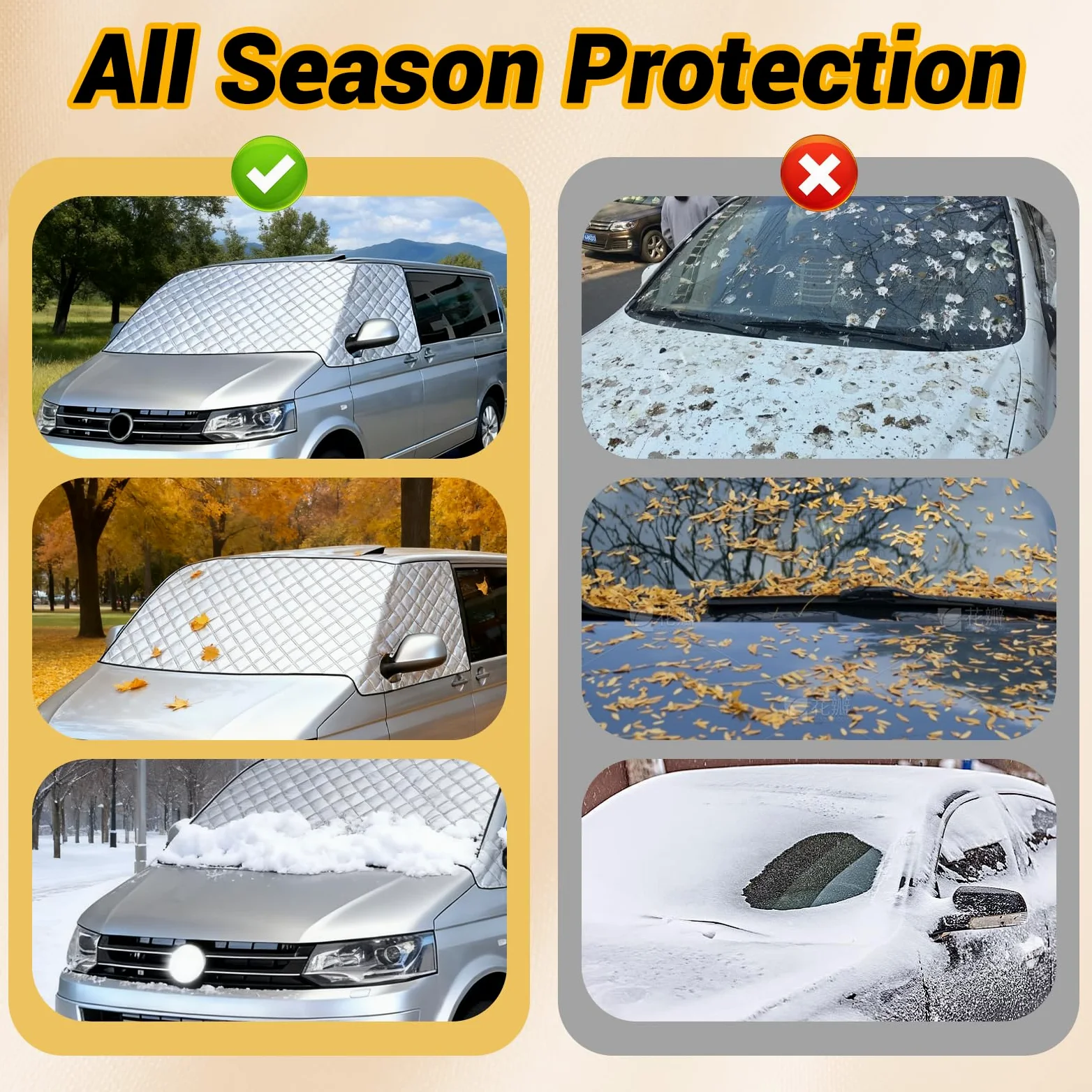 Protector de parabrisas para VW T6, cubierta exterior con algodón interior, cubierta frontal para bebé, protección contra el escarcha, anti-sol, termo-alfombras, protector solar