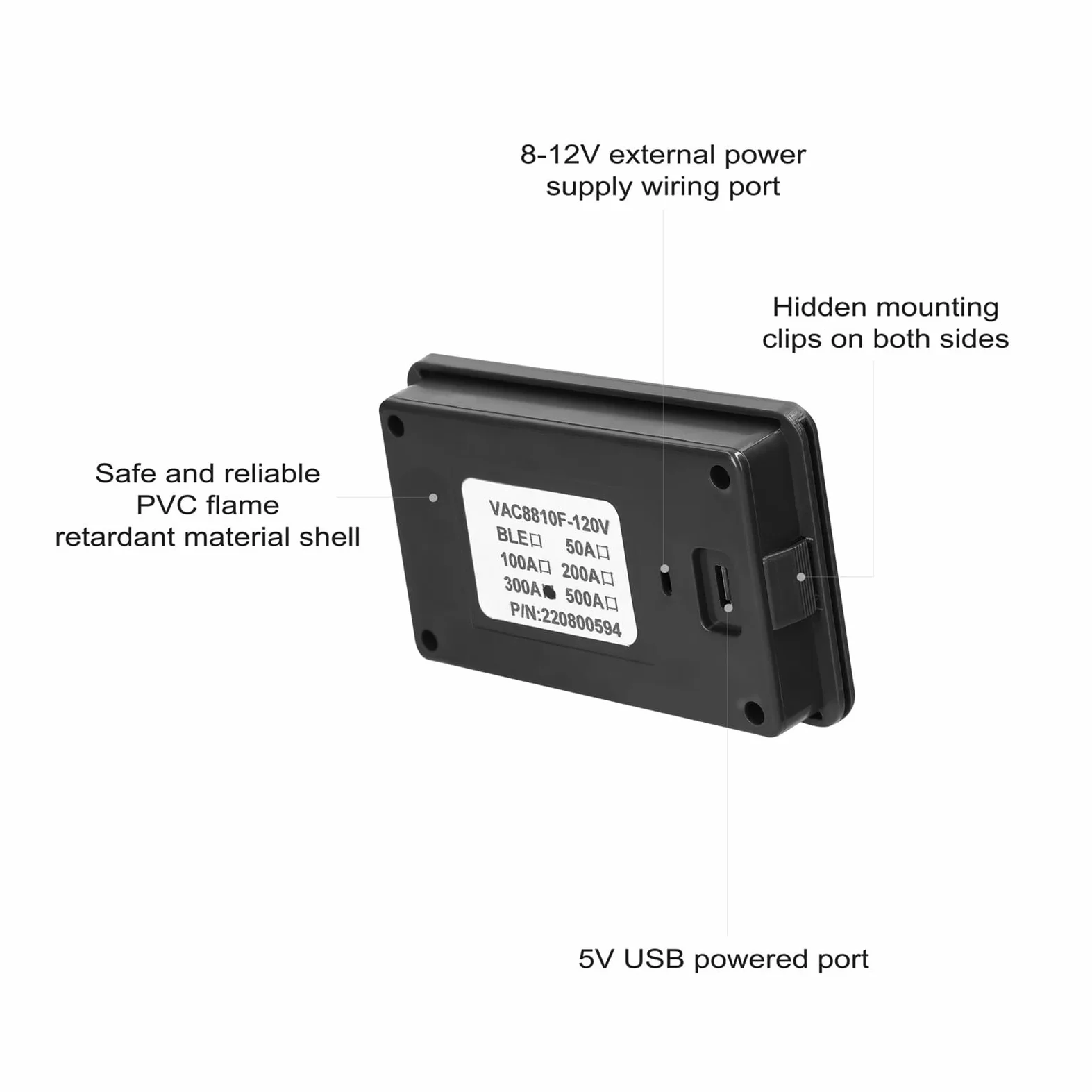 Comprobador de Batería, Coulómetro de batería VAC8810F 300A, amperímetro inalámbrico, voltímetro, Detector de potencia de batería, probador de capacidad de batería, Monitor de batería(Waterproof Cover