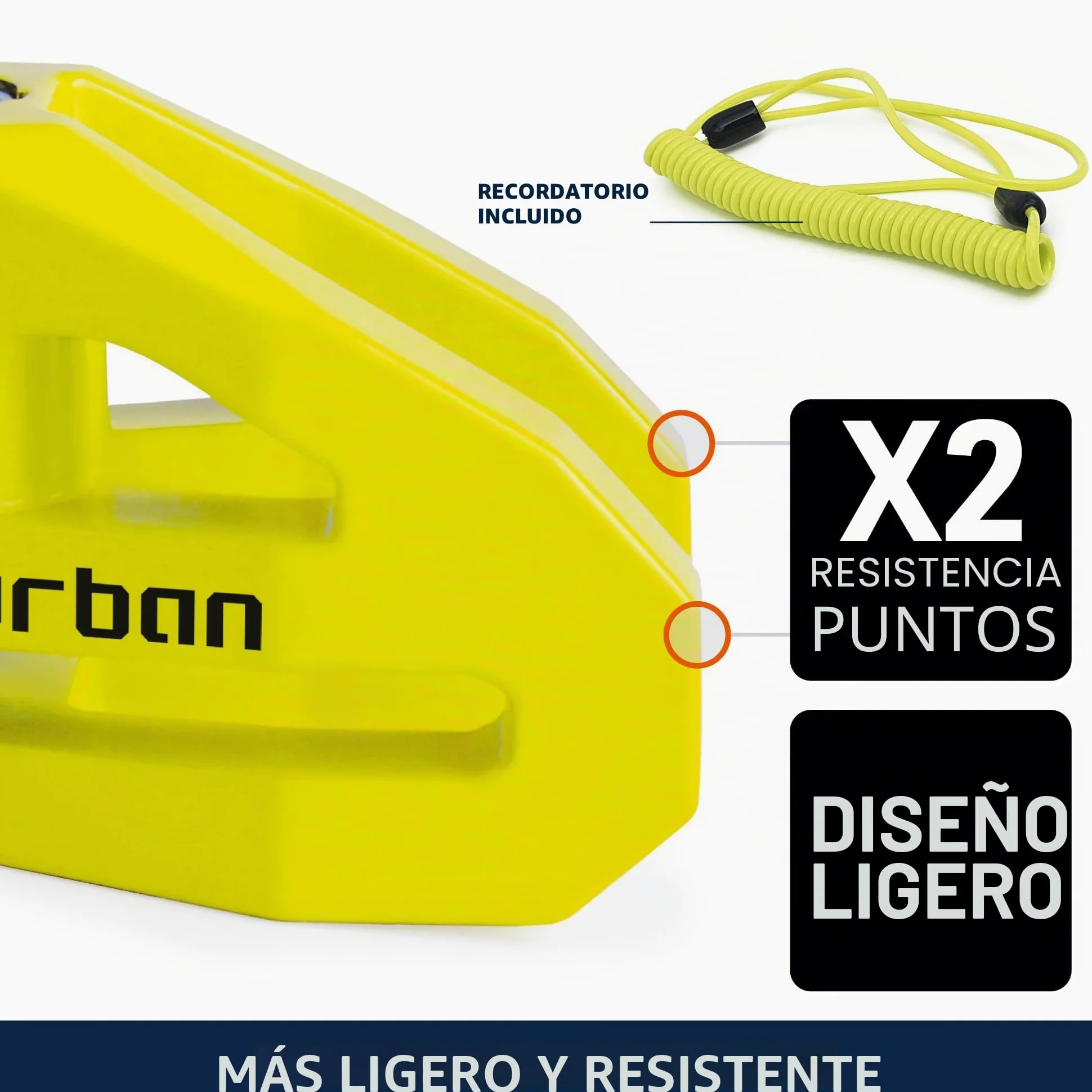 Urban UR206Y Candado Moto Disco, Más Visible Más Disuasorio, ø6mm Diseño Ligero, Seguridad Compacta y Eficaz, Antirrobo Bloqueo Pinza Disco Freno Universal para Moto, Bicicleta, Patinete Electrico