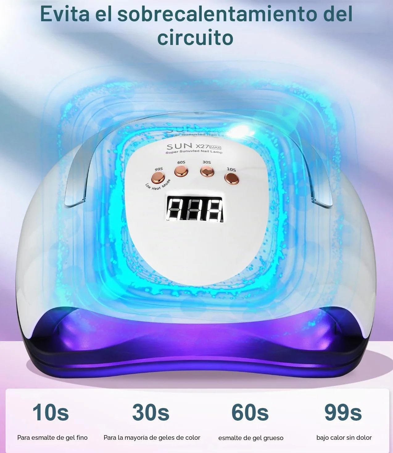 Lámpara de Uñas UV LED 380W, 81 Lámparas, Secadora Rápida con Temporizador y Pantalla LCD para Gel