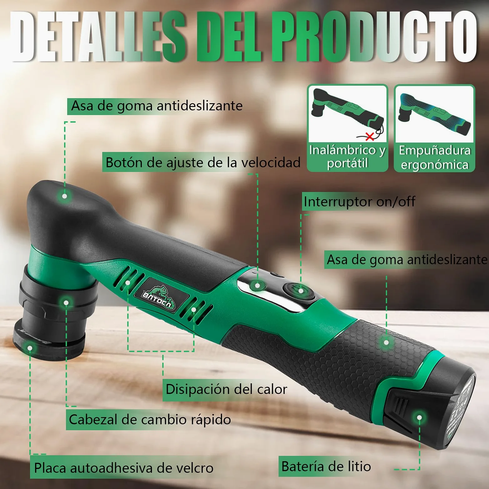 BATOCA S5 Mini Pulidora Coche Inalámbrica Orbital Rotativa 12V con Almohadillas 25/50/75mm para Detailing Automóviles