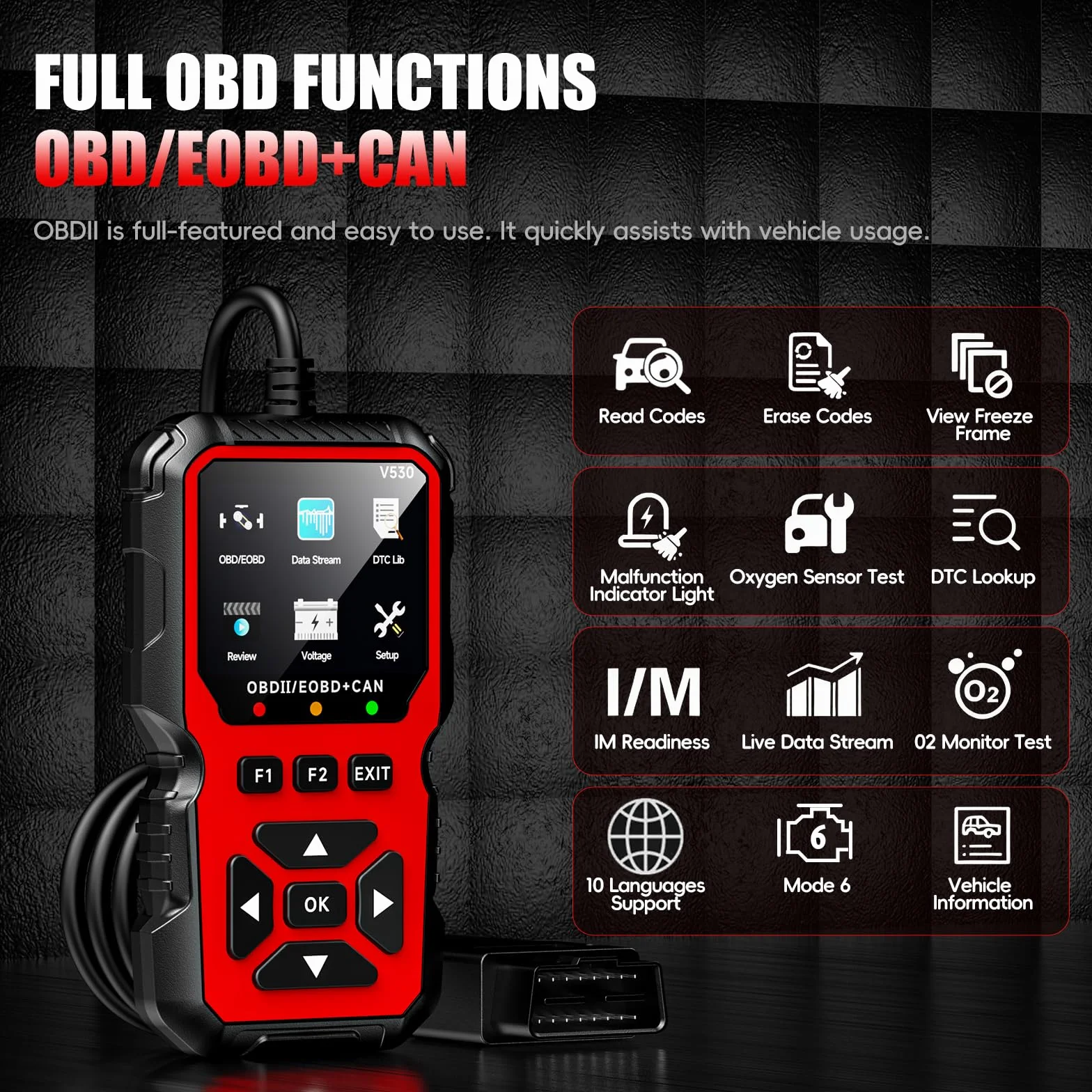 OBD2 Diagnosis Coche Multimarca,OBD Scanner,Maquina de Diagnosis para Coche Apoya Español,Lector de Código para Coche,Compatible BMW Mercedes Audi Vehículos OBDII (Rojo)