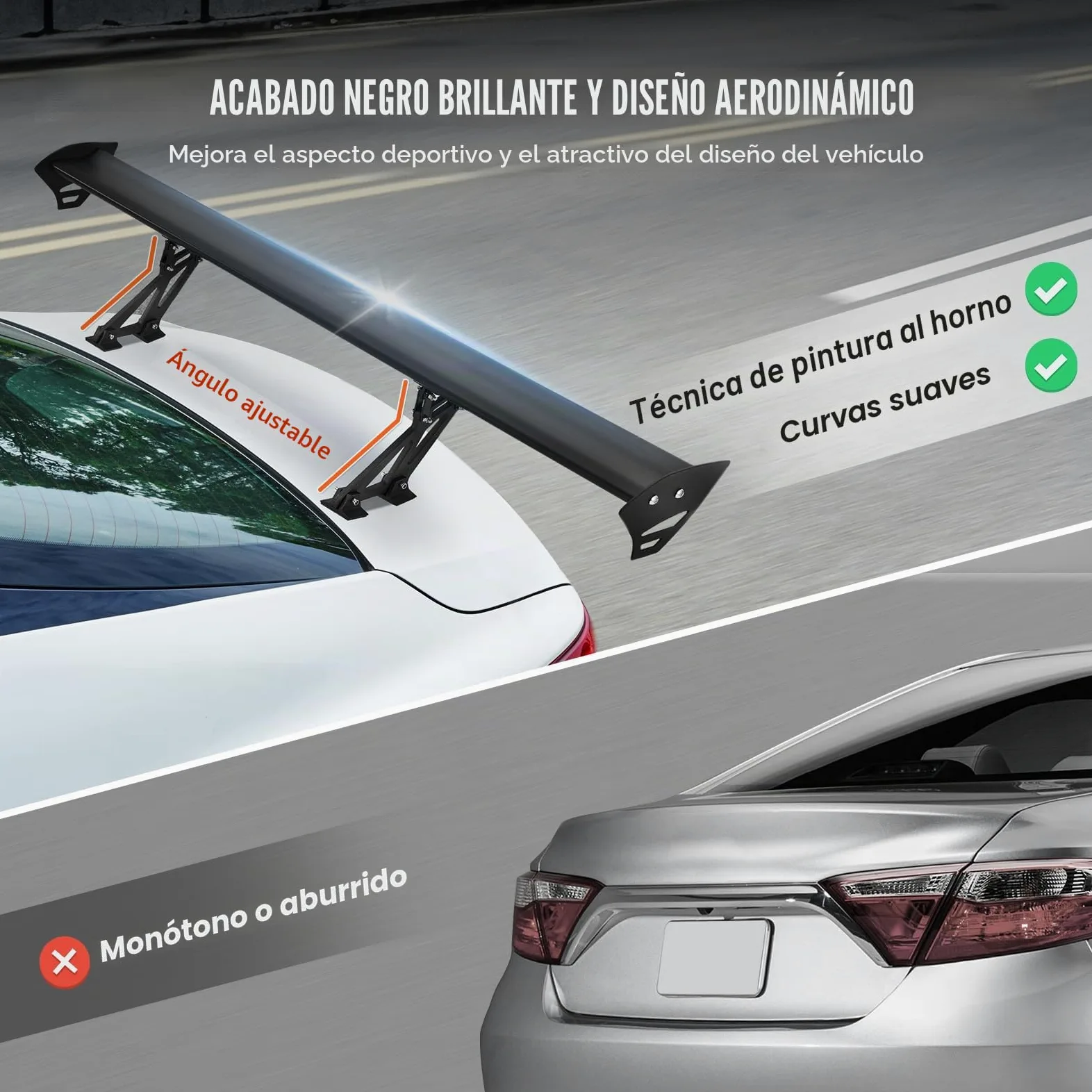 VEVOR GT Wing - Alerón universal de 43.3 pulgadas con cubierta única, aluminio ligero ajustable, alerón trasero para coches y carreras BGW/JDM Drift negro