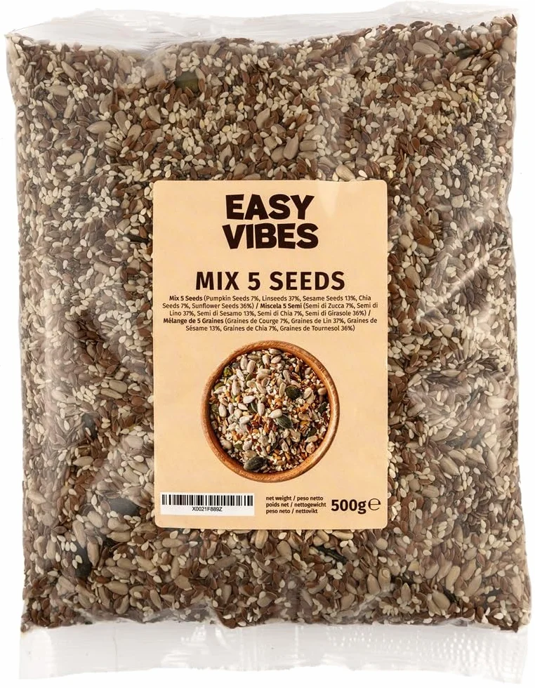 Mezcla de 5 Semillas 500g Calabaza Lino Chía Girasol Sésamo para Pan Ensaladas Yogur