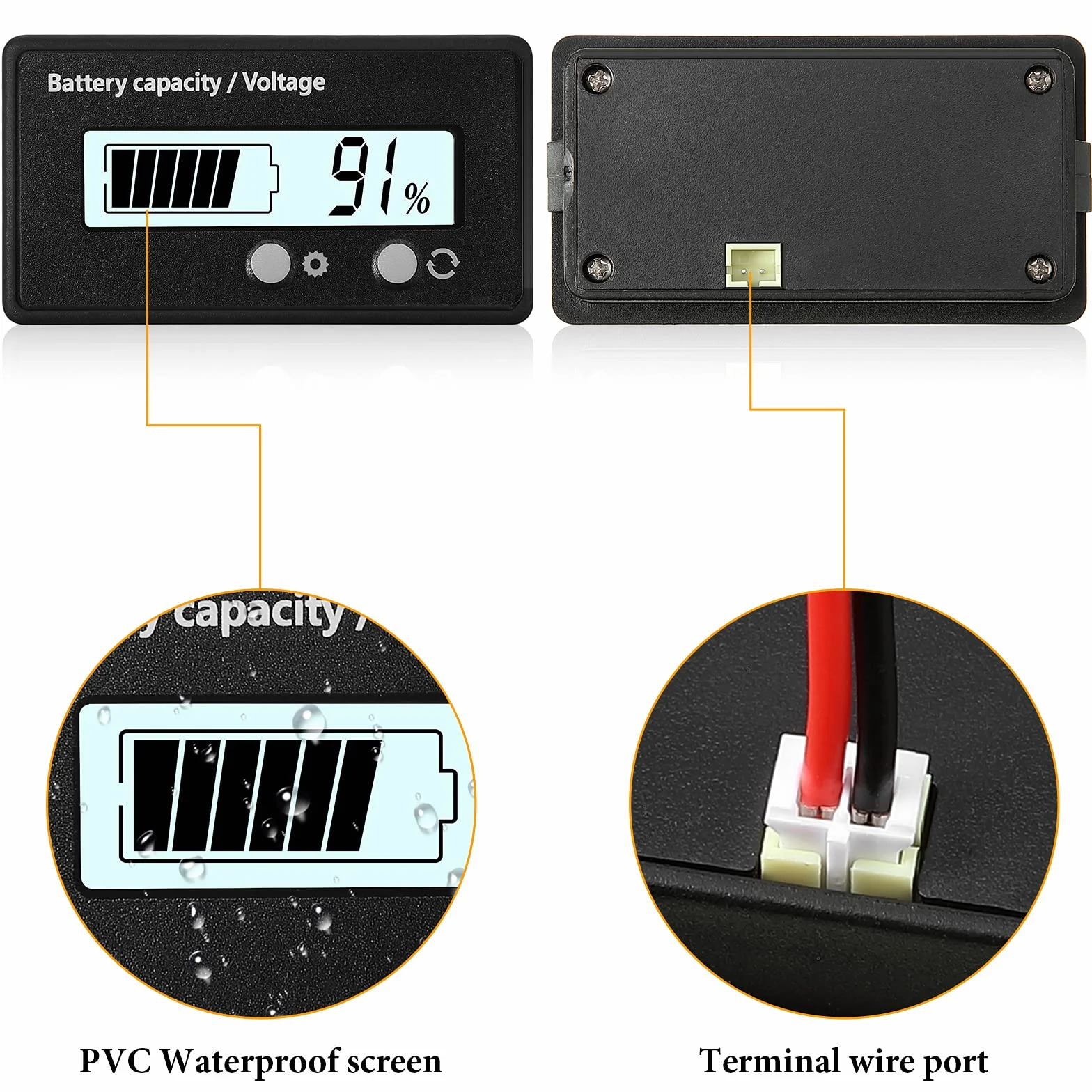 Medidor de Batería con Alarma DC 12V 24V 36V 48V 60V 72V 84V, Ajuste Frontal y Tecla de Interruptor, Monitor Indicador de Voltaje Capacidad Batería de Lones de Litio y Plomo-Ácido (Blanco)