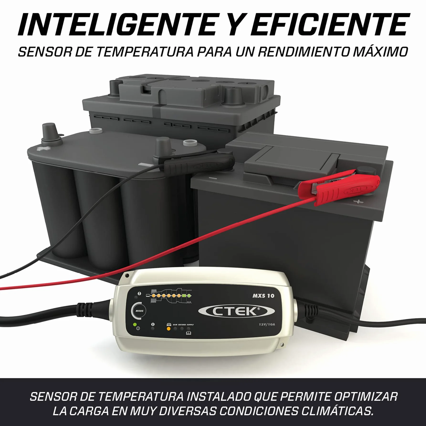 CTEK MXS 10 Cargador Batería 12V 10A, para Baterías De Vehículos Más Grandes, Barco, Camión y Caravana, Desulfatador De Batería con Función De Alimentación Y Opción AGM Dedicada