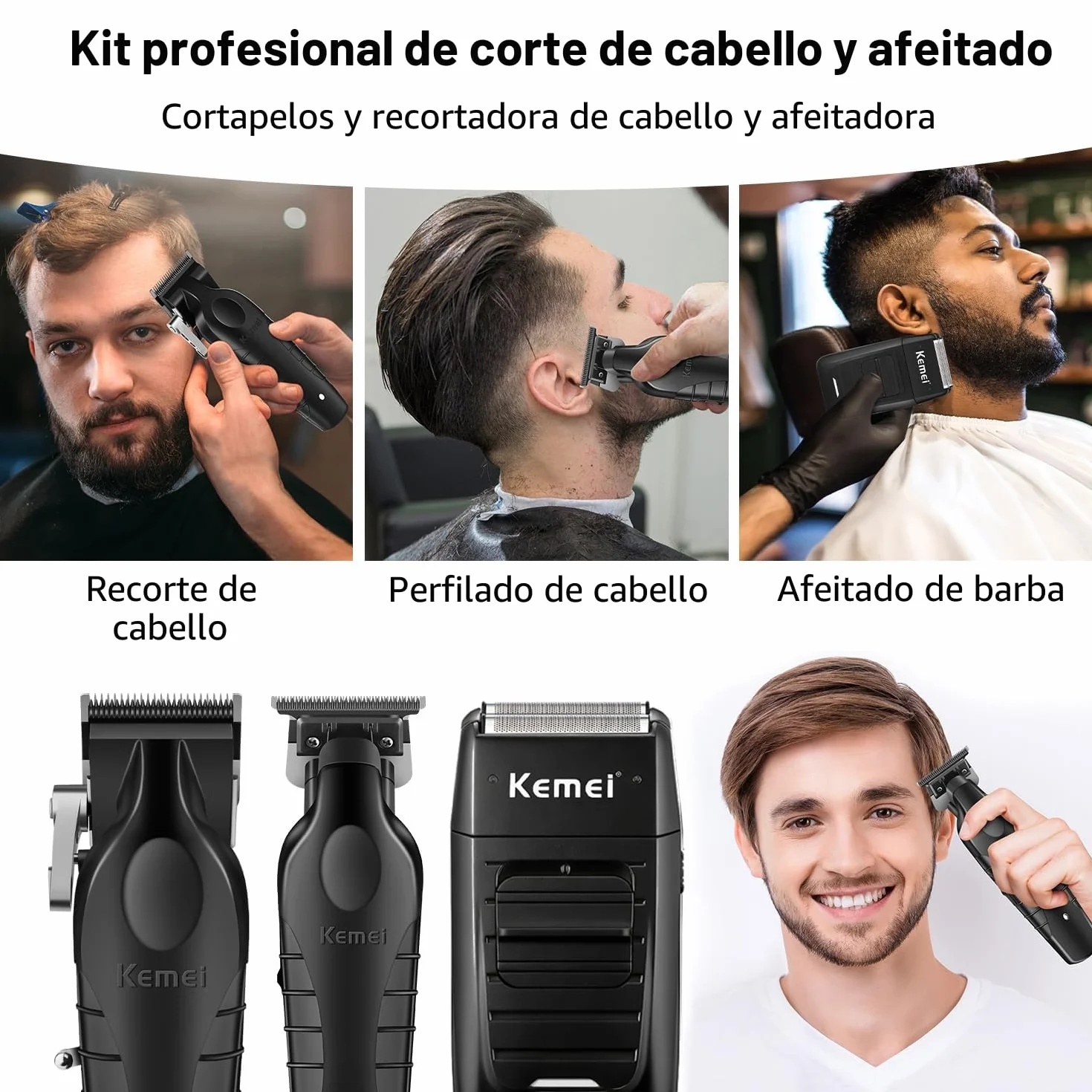 KEMEI Cortapelos Eléctrico Inalámbrico Hombre Máquina Cortar Pelo Trimmer Hoja en T