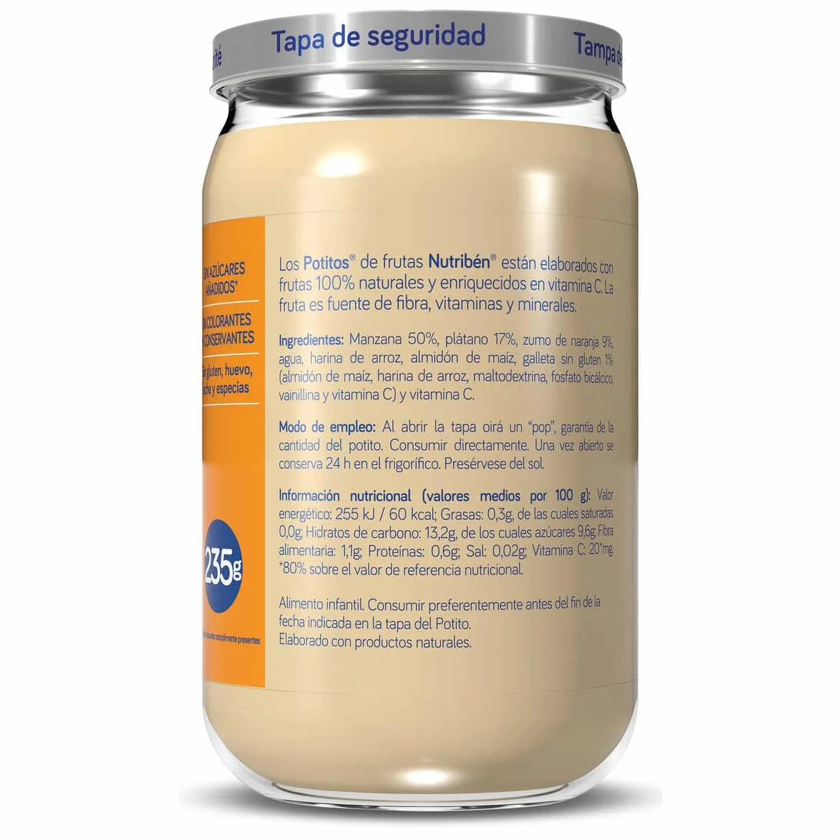 Nutribén Potitos Tarrito Manzana Naranja Plátano Galleta Pack 12 Unidades 2820 g