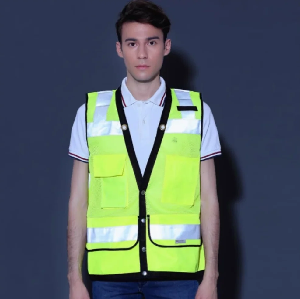 Chalecos Reflectantes de Alta Visibilidad, Chaleco Reflectante Multicolor Múltiples tamaños Bolsillos con Cremallera Hebilla(Yellow,XL)