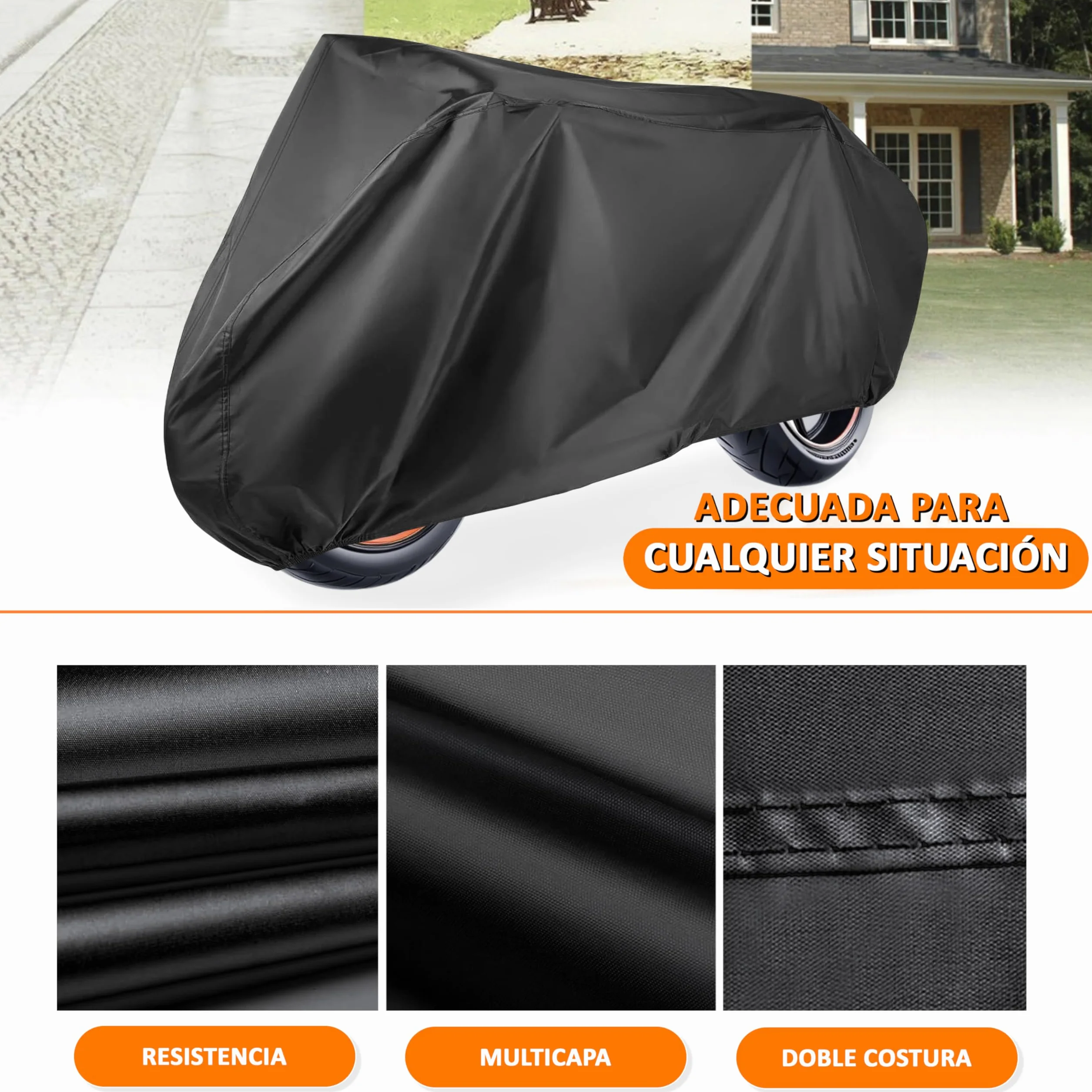Funda Moto Impermeable Grande 240 x 140 cms Material PEVA Protege Lluvia Polvo Sol Funda para Moto Exterior Impermeable Negra