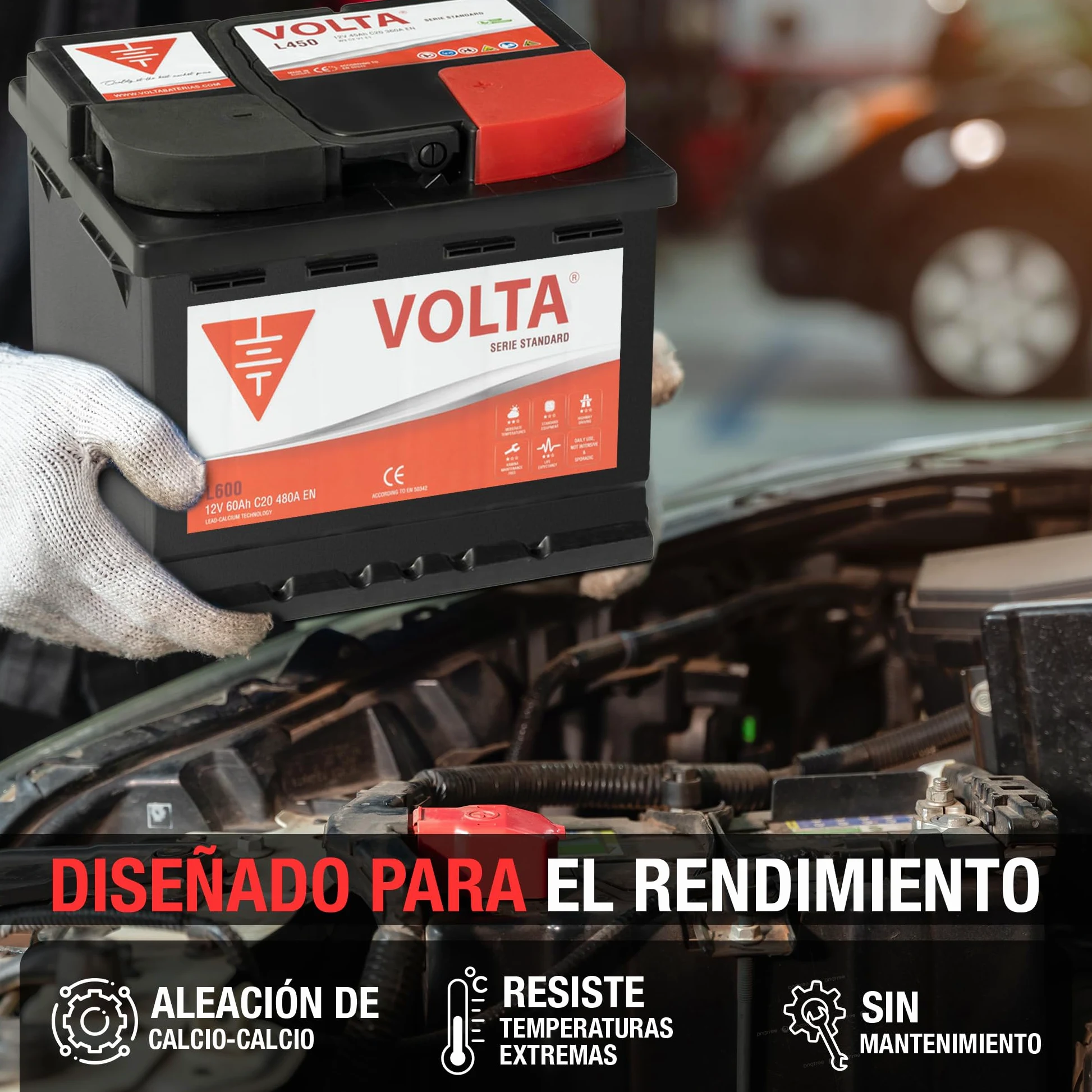 Batería De Coche 60Ah 480A EN Standard Volta L600D, bateria de automóvil de turismo, Plomo-Calcio, Batería 60Ah - Borne +Dcha - Medidas 242 x 175 x 190mm con 2 años de Garantía - Fabricación Europea
