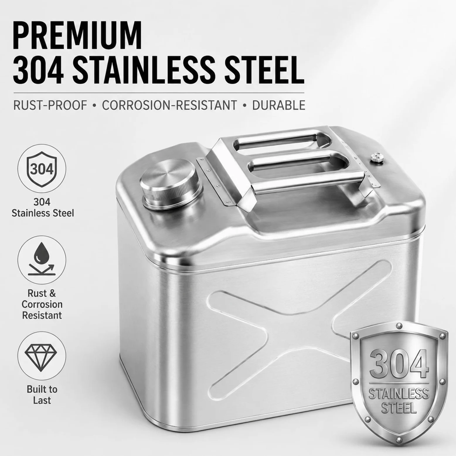 Bidon Gasolina Inoxidable 304, Contenedor Metálico Versátil, Bidón de Gasolina y Diésel, para Coches, Camiones y Motocicletas(10L/2.6Gla)