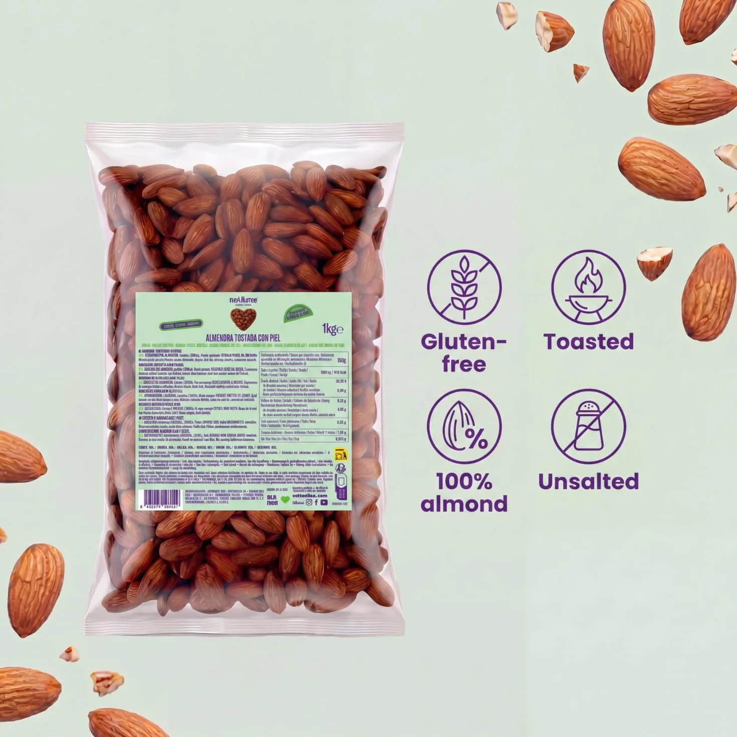 nut&me Almendras tostadas sin sal 1kg Sin gluten Keto Frutos secos Proteina vegana