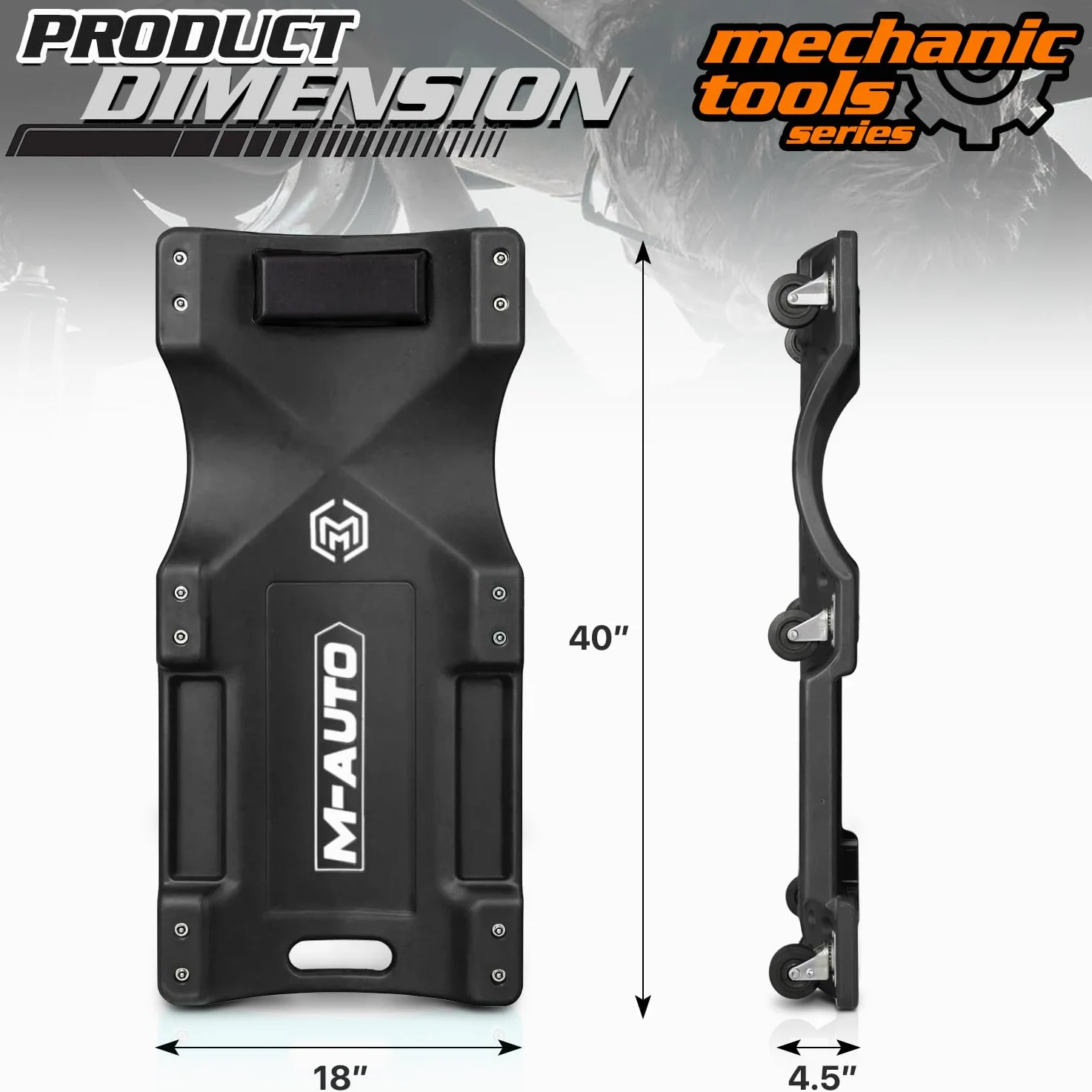 M-AUTO Enredadera mecánica con reposacabezas Acolchado, bandejas de Herramientas Dobles para reparación de Trabajos de cochera, Taller y reparación de automóviles, Carrito mecánico Ligero de 40