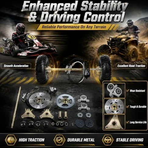Marco Go Kart de 29 Pulgadas, Kit de Eje Go Kart, Kit de Montaje de Eje Trasero Vivo, Piñón de Eje, Cadena, Pinza de Disco de Freno, Bujes de Rueda de Repuesto para Quads ATV de
