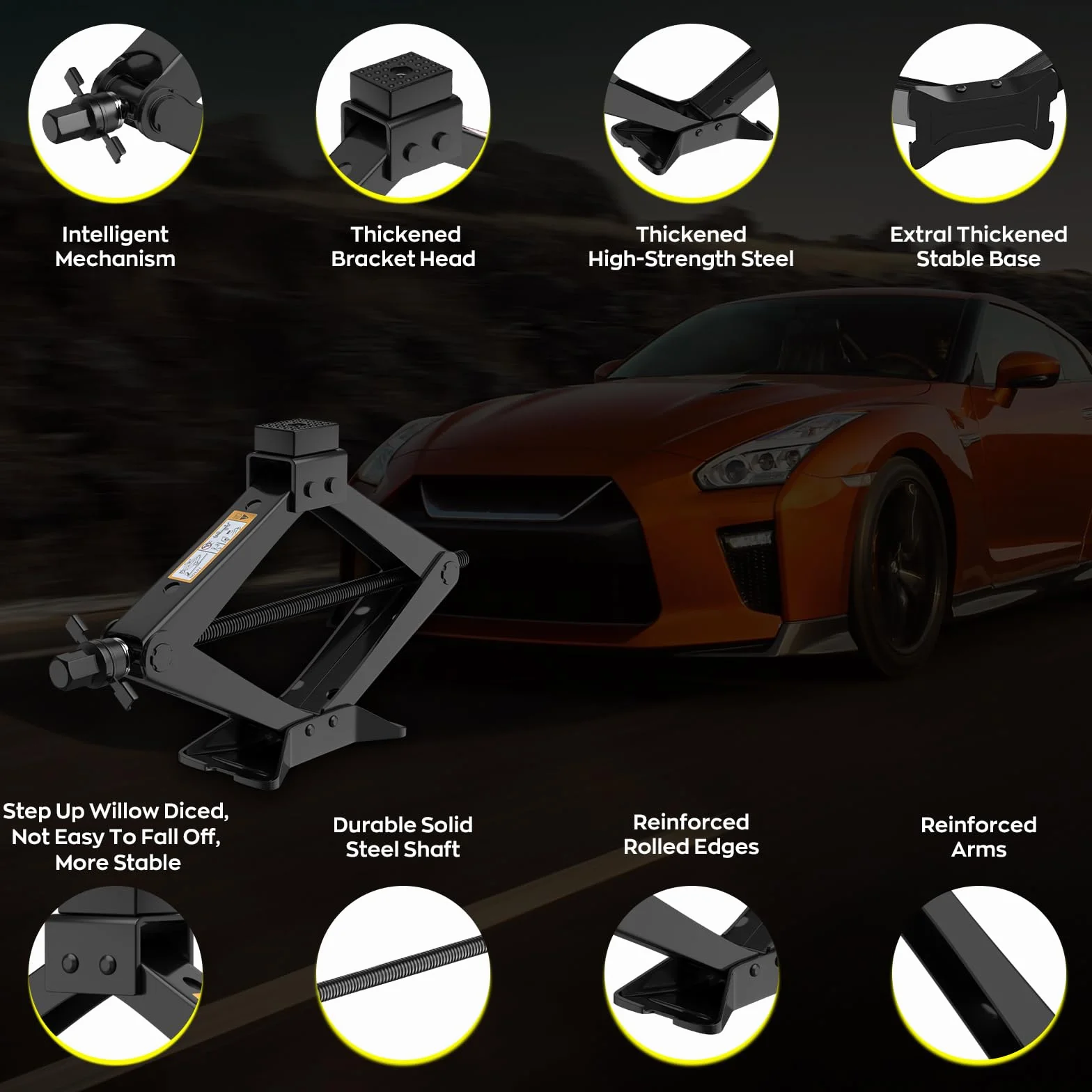 Kit de gato de tijera para coche de 3 toneladas de 3,000.1 kg, kit de cambio de neumáticos de repuesto, kit de reparación de gato de neumático portátil con llave de lengüeta, gato de elevación de