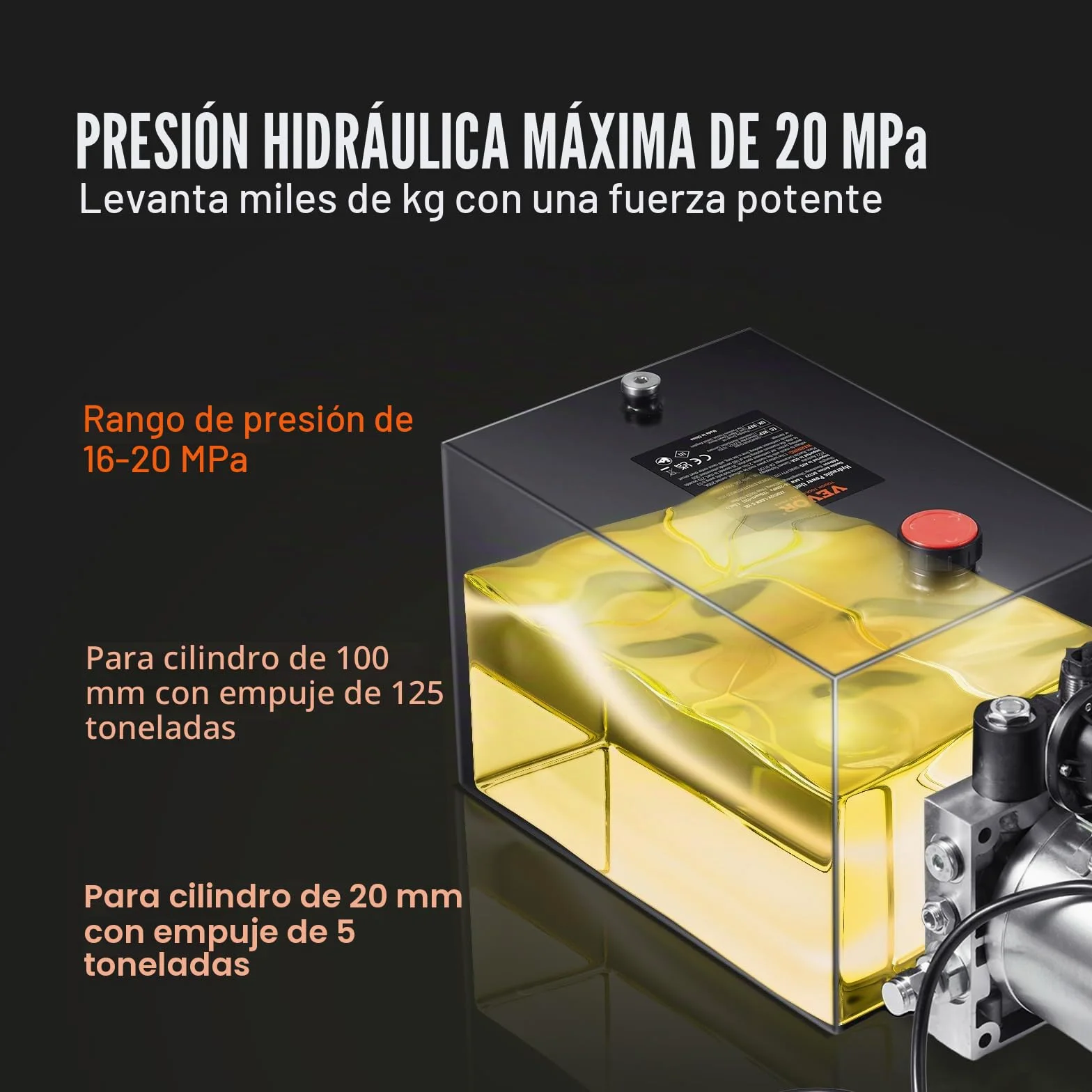 VEVOR Bomba Hidráulica DC 12 V 11 L Unidad Hidráulica de Acción Única Flujo de Aceite 3,44 L/min Presión Máxima de Descarga 22 MPa para Volquete, Plataforma Elevadora, Remolque, Elevación y Descarga