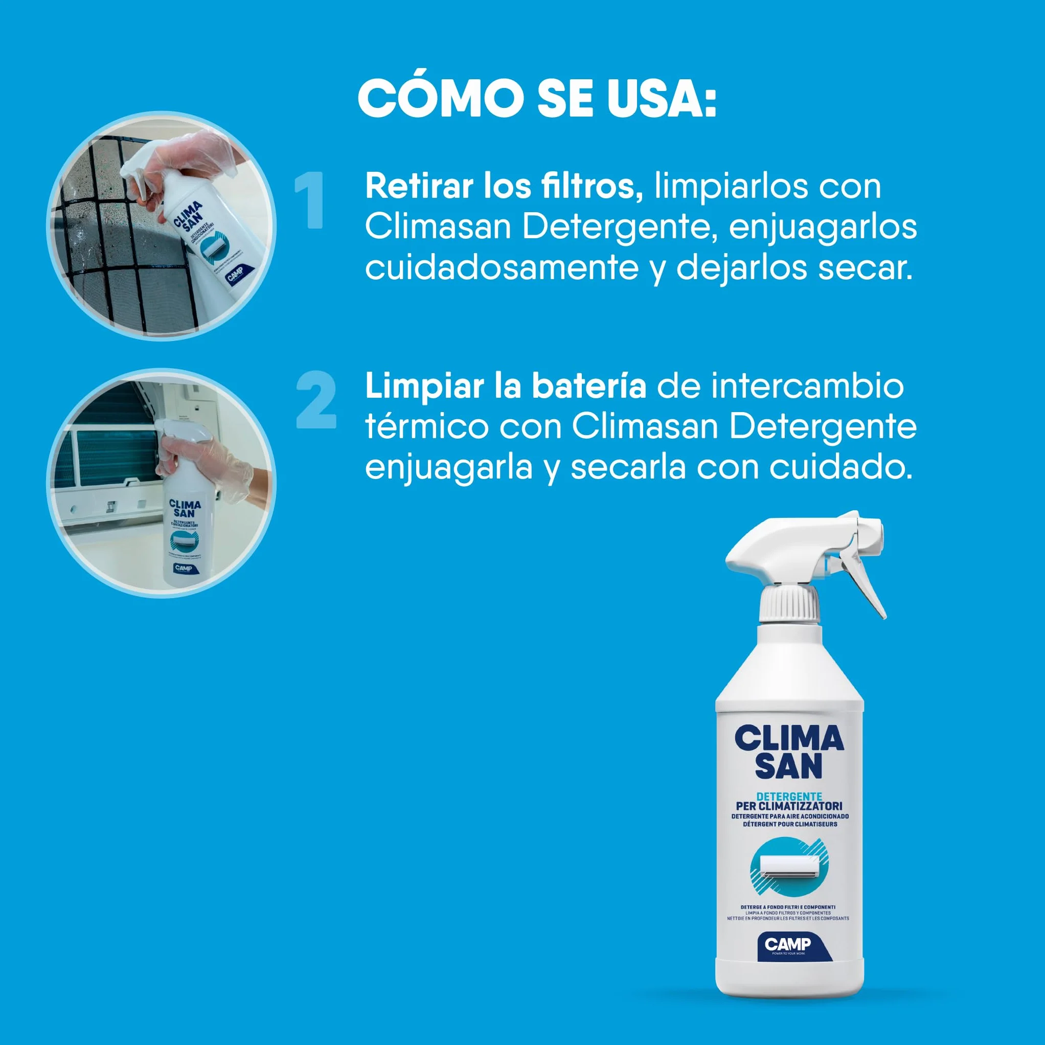 CAMP Climasan Limpiador – Limpiador Aire Acondicionado Casa, Spray para Climatizador Ideal para Remover Gérmenes y Bacterias, Limpieza Aire Acondicionado a Acción Purificadora, Made in Italy, 400 ml