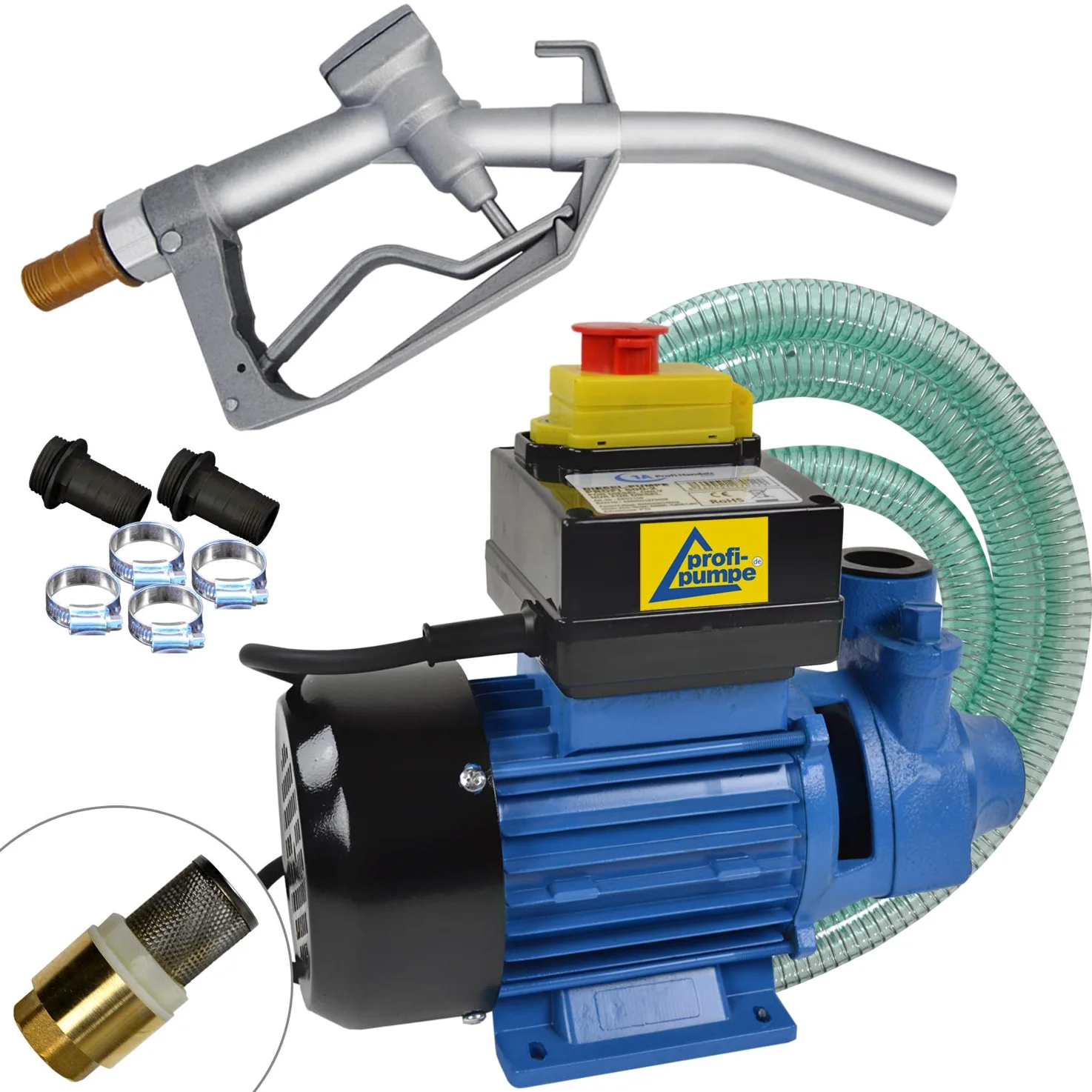 Profi-Pumpe® Diesel Profi 600 | Kit de Bomba de Trasvase 230V | Potencia 600W y Caudal 2.400 l/h | Con Pistola de Aluminio, Manguera de 6m y Válvula de Latón | Autocebante