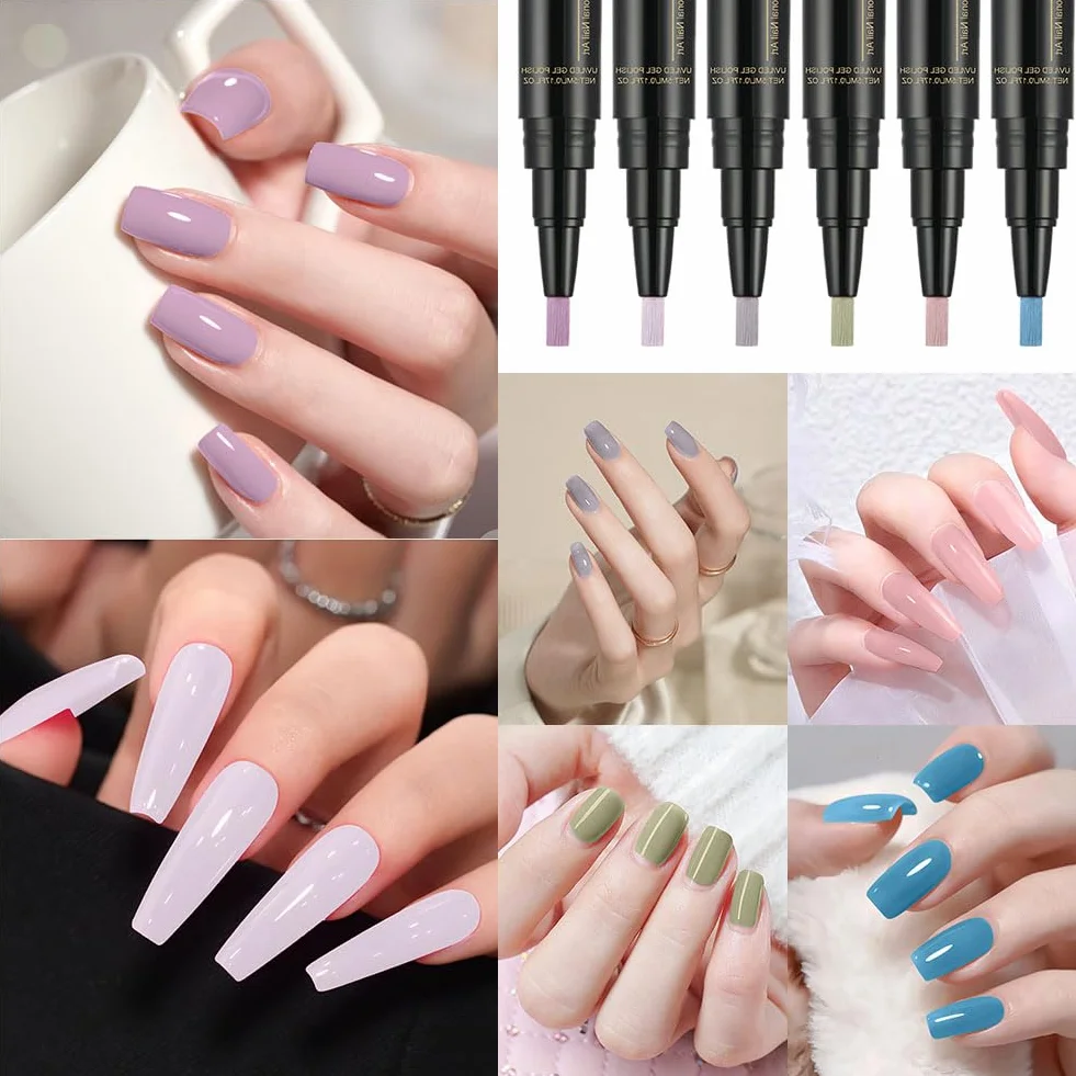Gel Nail Polish Pen 3 en 1 5 ml * 6 Piezas Quick Dry Lápiz De Esmalte De Uñas