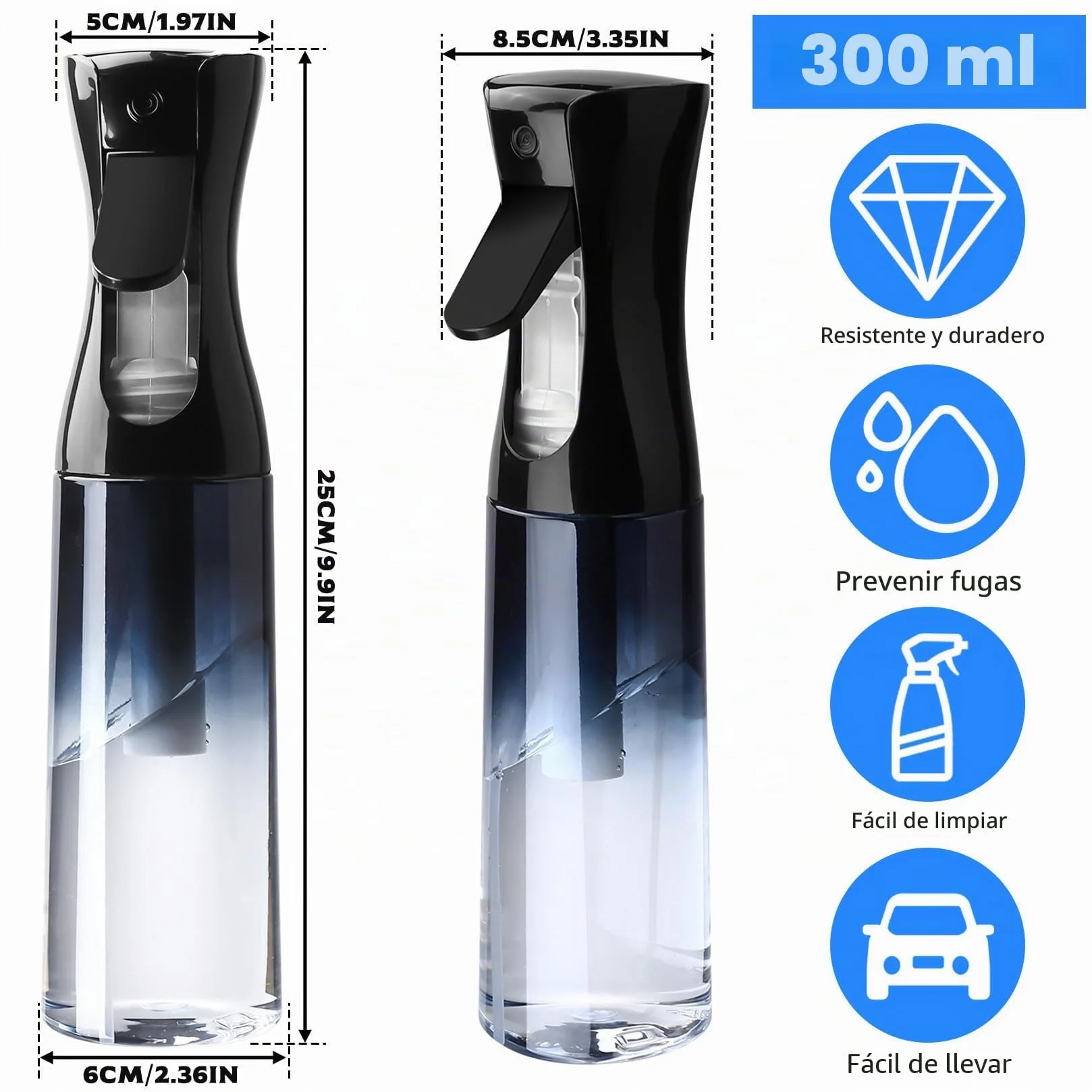 Pulverizador Agua Peluqueria 300ml Bote Spray Niebla Continua Vacíos