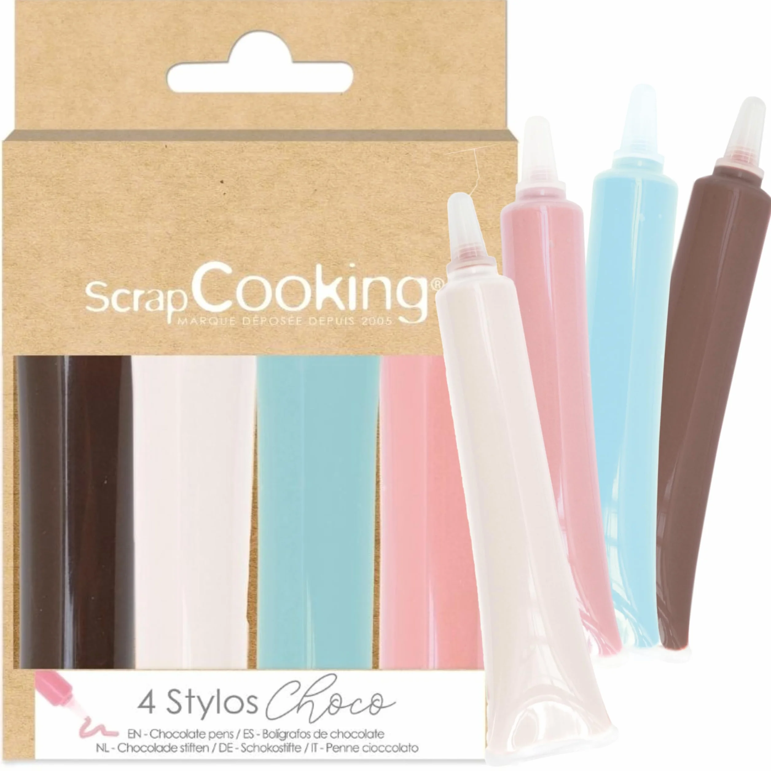 SCRAP COOKING 4 Rotuladores Decorativos Tinta Comestible Blanco Rosa Azul Marrón Chocolate Pastelería