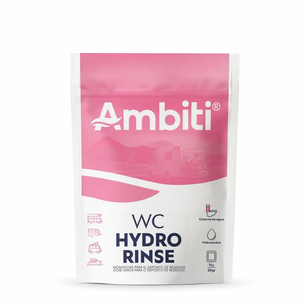 Ambiti | WC Rinse | Monodosis Hidrosolubles para Cisterna de Inodoros Portátiles y Cassettes |Desinfecta y Perfuma en Cada Descarga |Camper,Autocaravana,Caravana y Barco |Piña Colada |15 Ud