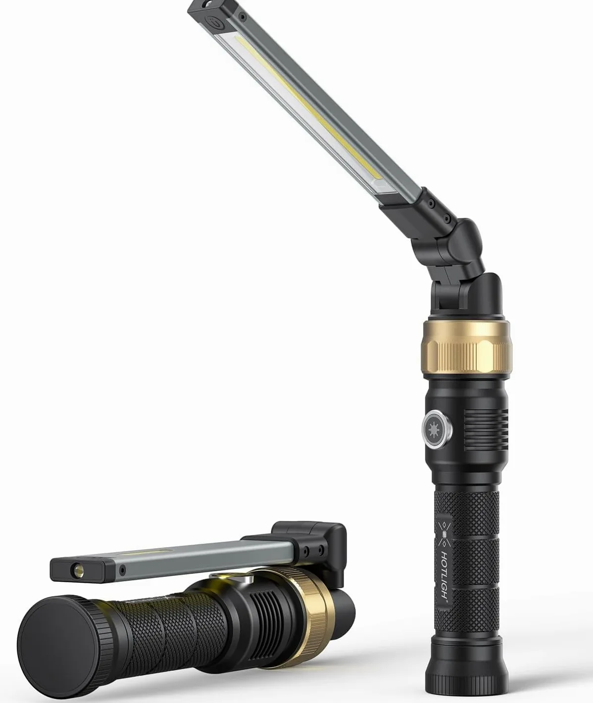 HOTLIGH Linterna Mecanico 5000 mAh Plegable Giratorio 360° 1200 Lúmenes LED Recargable 3 Modos Luz Portatil