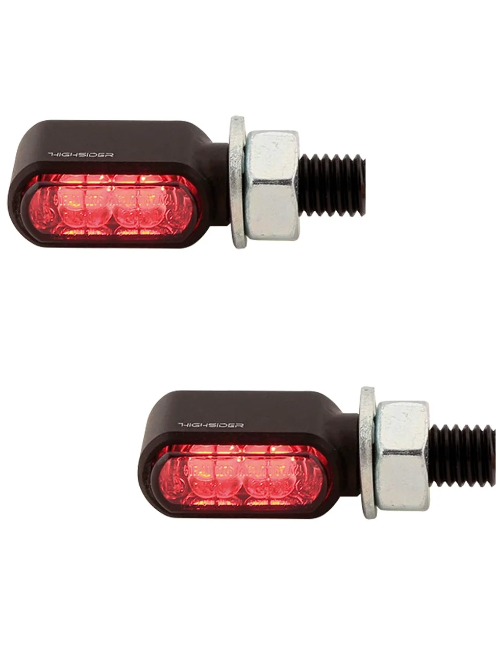 HIGHSIDER Intermitentes LED de freno y luz trasera para motocicleta, 3 en 1 Little Bronx, certificado E (2 unidades) (negro)