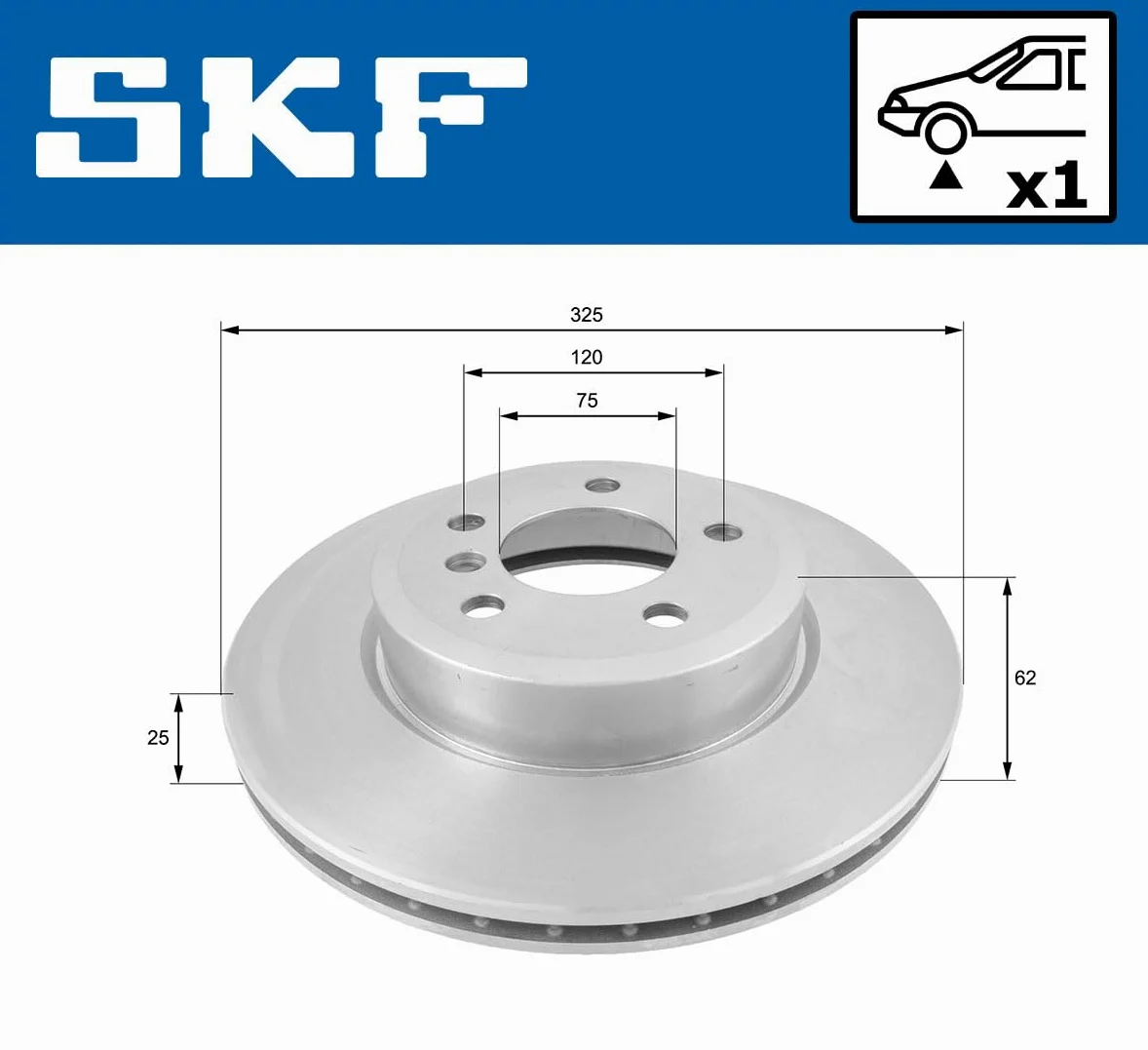 2x SKF Disco de freno Delantero Ø325mm Altura: 62,2mm Espesor: 25mm Corona de Agujeros - Ø: 120mm ventilación interna VKBD 80287 V1 Compatible con BMW X3 E83