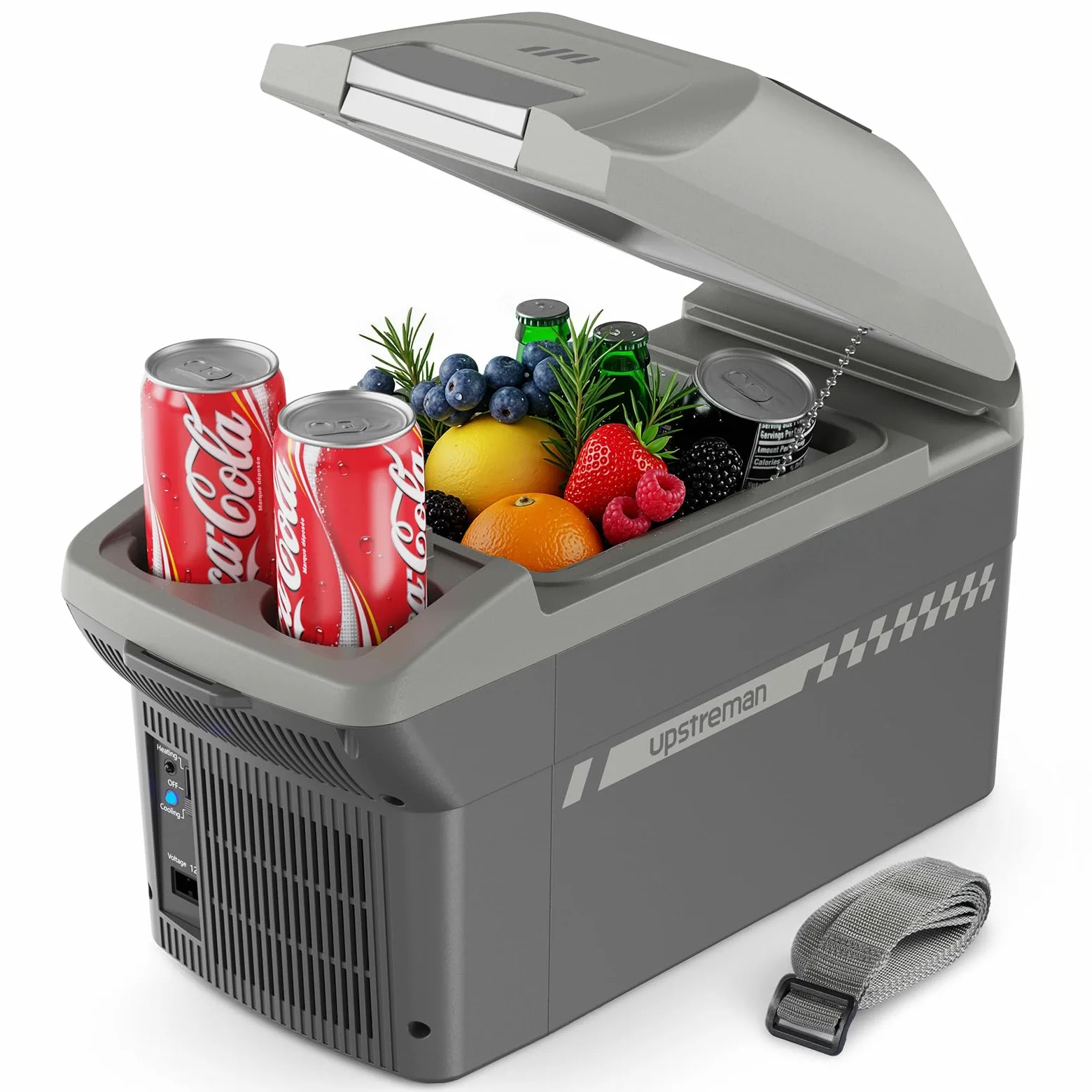Upstreman 9L Nevera Portátil Eléctrica, Mini Nevera Enfría y Calienta, Construcción Ligera de 3kg con Correa y Funcionamiento 12V, Para Viajes, Camping y Oficina Gris-AR09