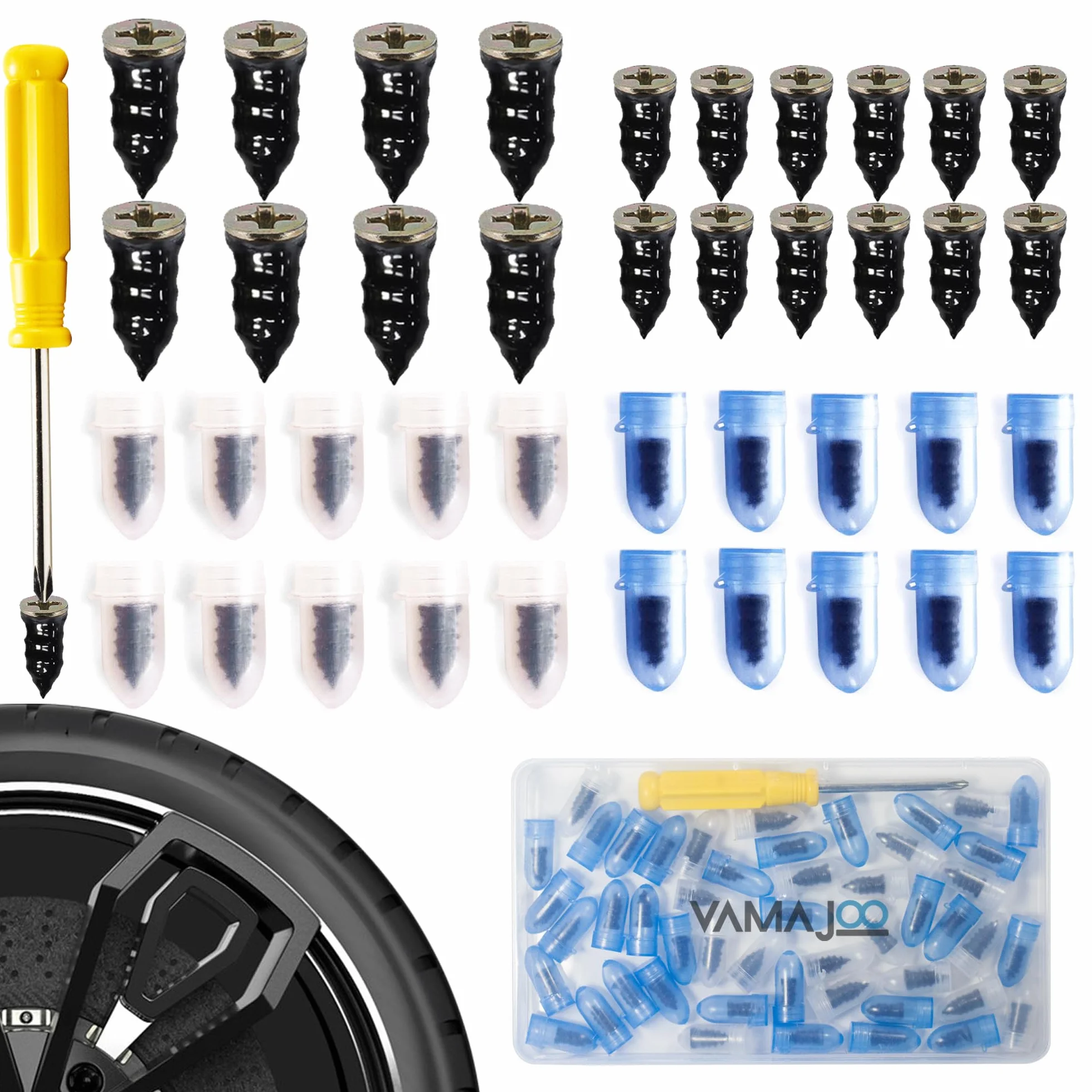 Tornillos para Pinchazos Neumaticos - Kit Repara Pinchazos Coche 70Pcs - Kit Antipinchazos Coche + Destornillador - Reparador Pinchazos Coche - Kit Repara Pinchazos Moto(35S)+(35L)
