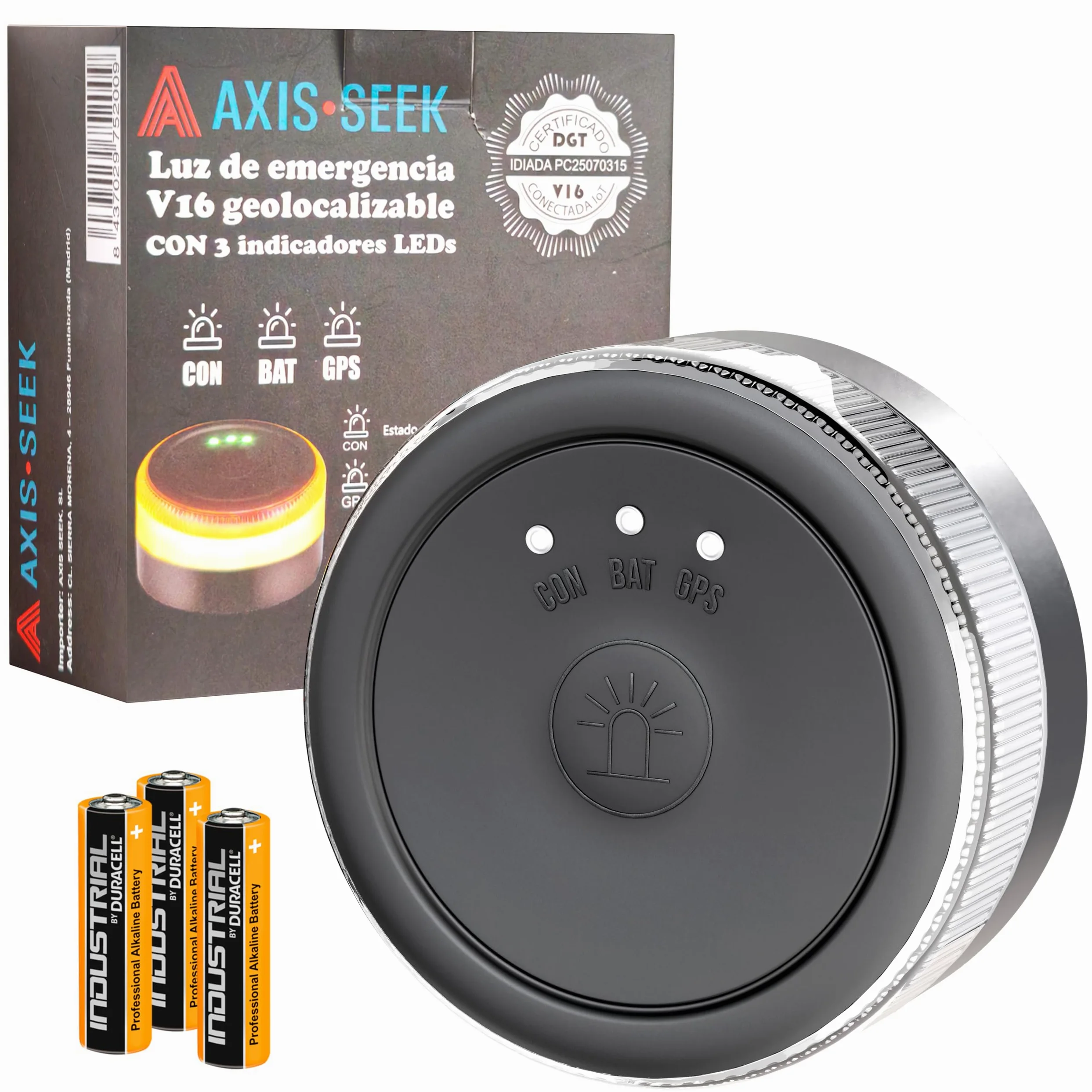 Baliza V16 Homologada por la DGT 3.0, Luz Emergencia LED con Geolocalizacion y con Pilas Incluidas, GPS y SIM