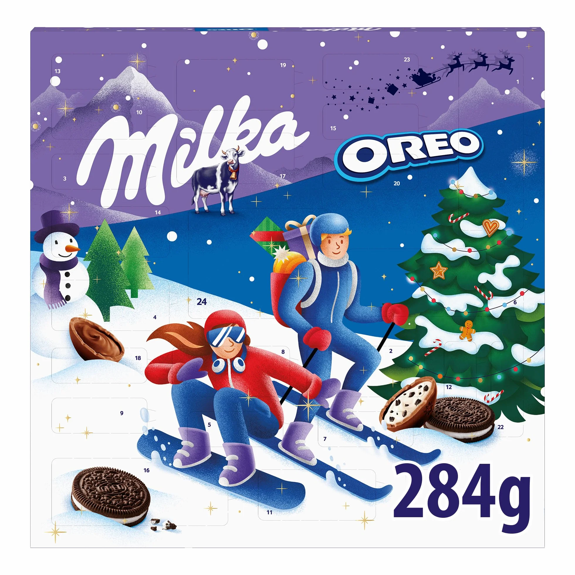 Milka Oreo Calendario de Adviento Chocolate con Leche de los Alpes y Galletas de Cacao 284 g