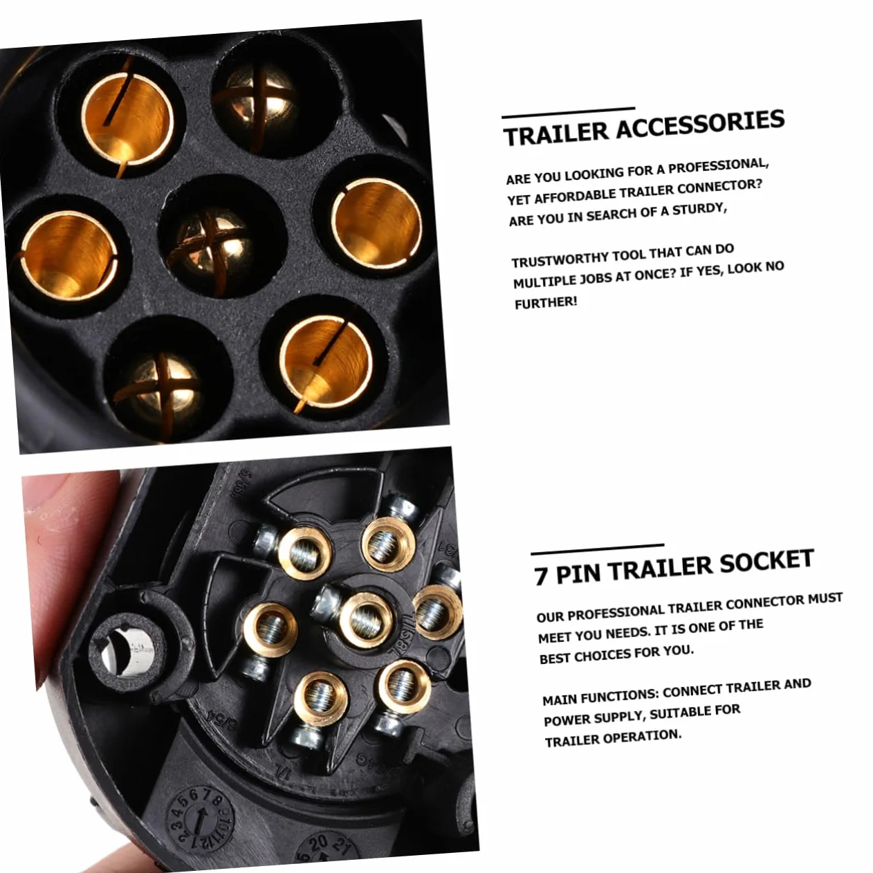 iplusmile Adaptador Enchufe para Remolque 12v 7 Pines EU Estándar 2 Piezas Negro con Conectores Metálicos y Plásticos para Vehículo Comercial y Coche