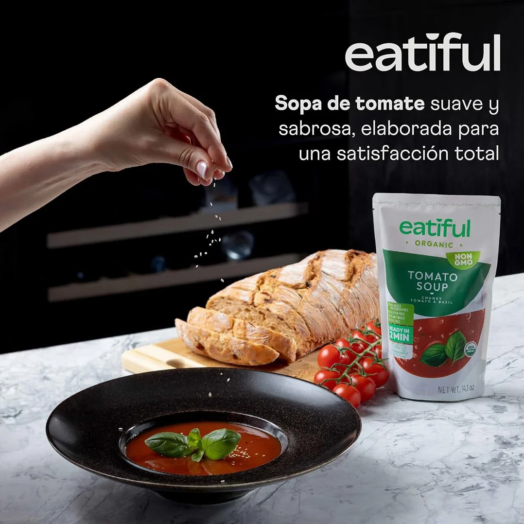 Sopa de Tomate Orgánica 400g Paquete de 5, Vegana, Sin Gluten, Sin Conservantes