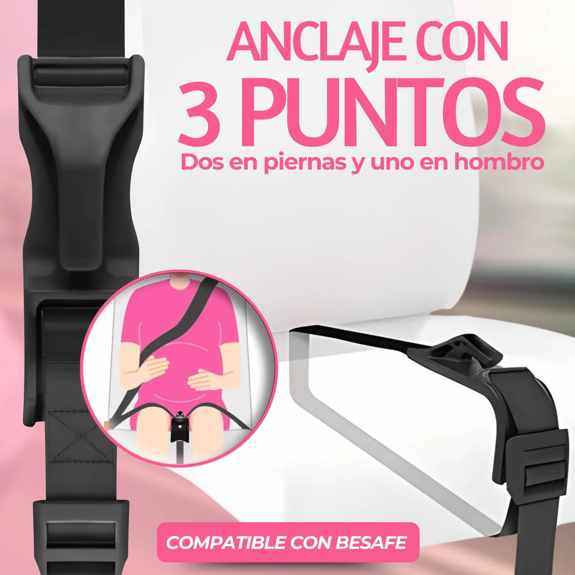 Adaptador Cinturon De Seguridad Para Embarazada. Ajustador Homologado Para Maternidad, Protege A Tu Bebe En El Coche De Impactos, Presiones. Anclaje Premama Embarazo.